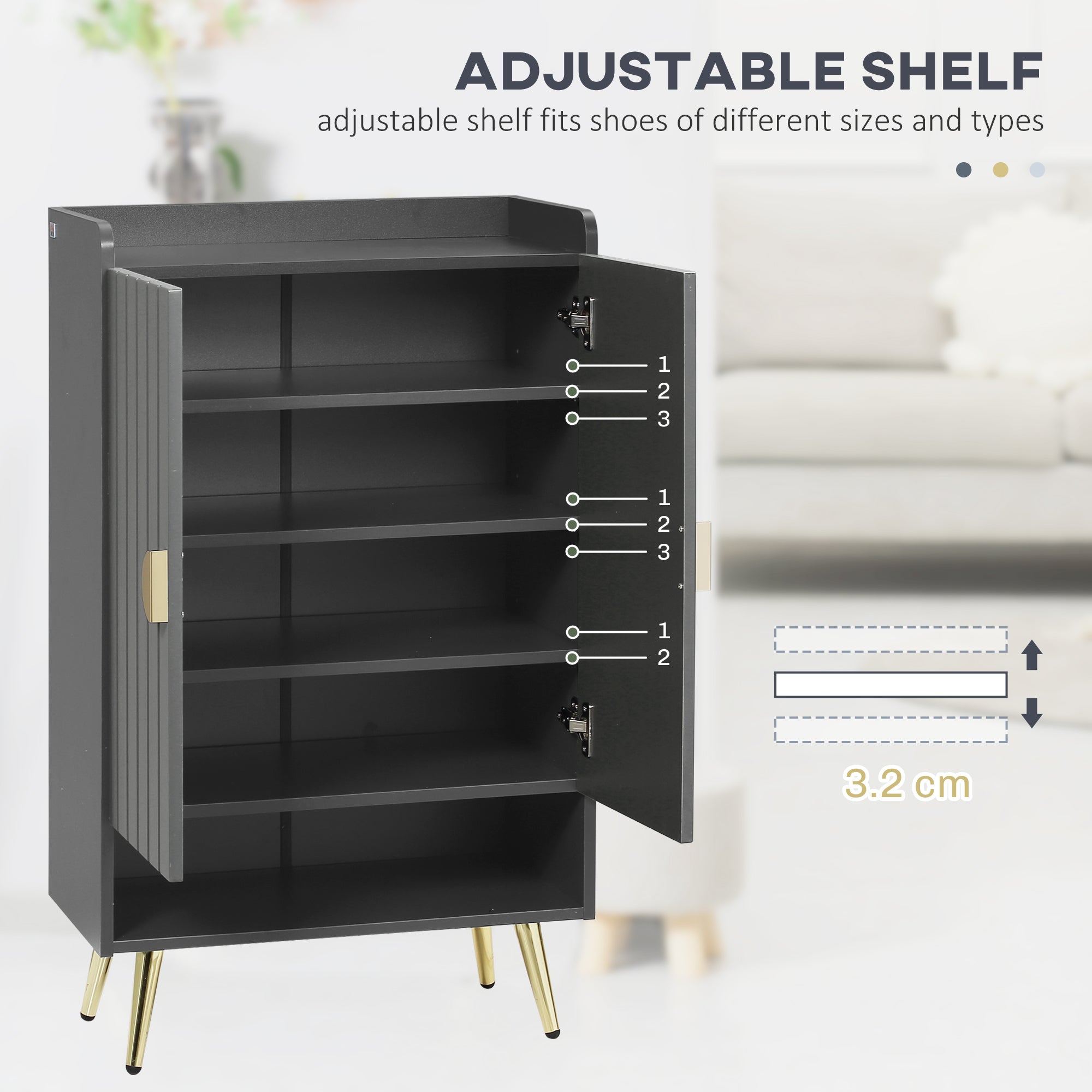 HOMCOM Modern Shoe Cabinet with 2 Doors, Open Shelf and Adjustable Shelves, 15 Pair Hallway Shoe Cupboard, Entryway Storage Unit, Grey