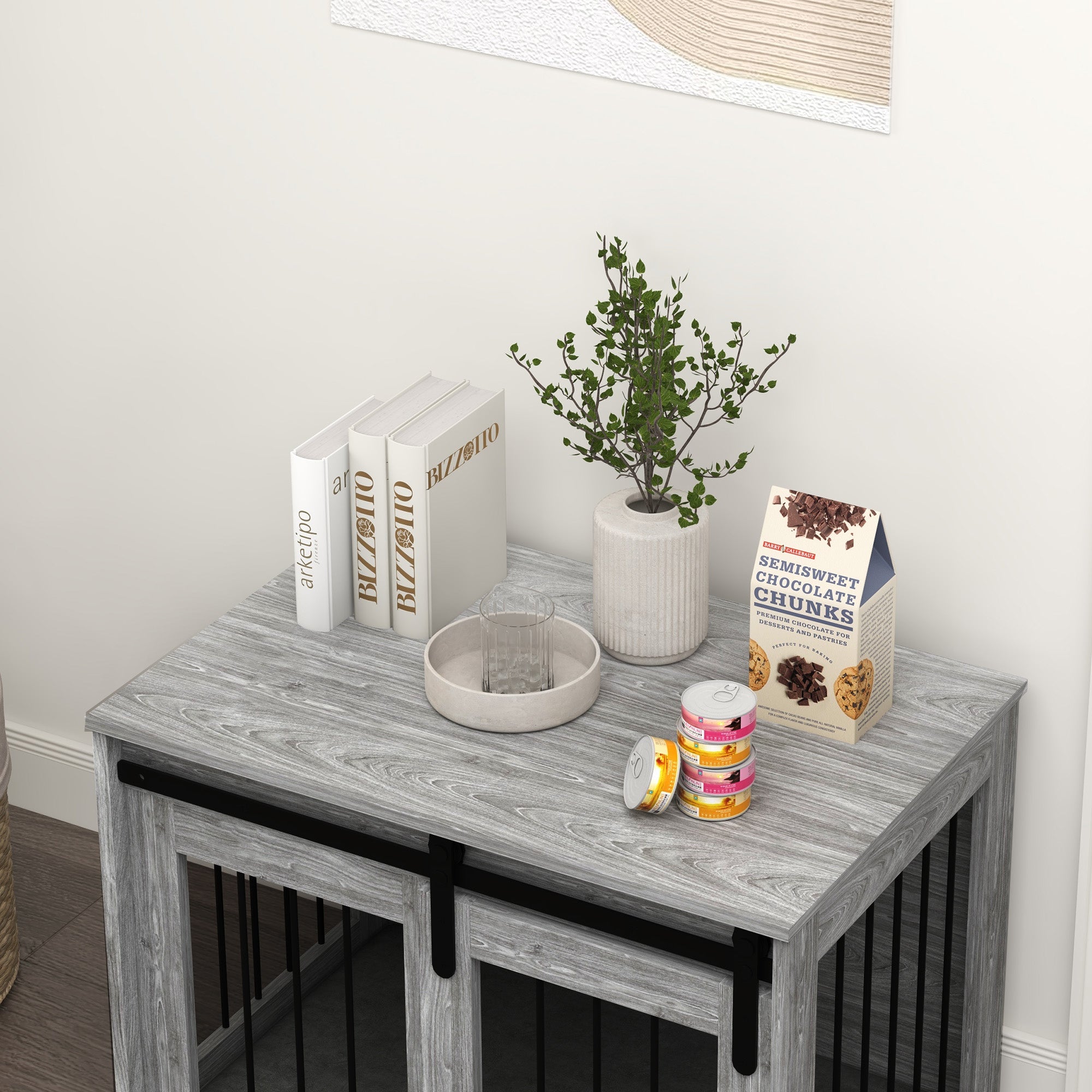 PawHut 80cm Dog Crate Furniture with Removable Cushion for Large Dogs- Grey - North Peak Garden Furniture