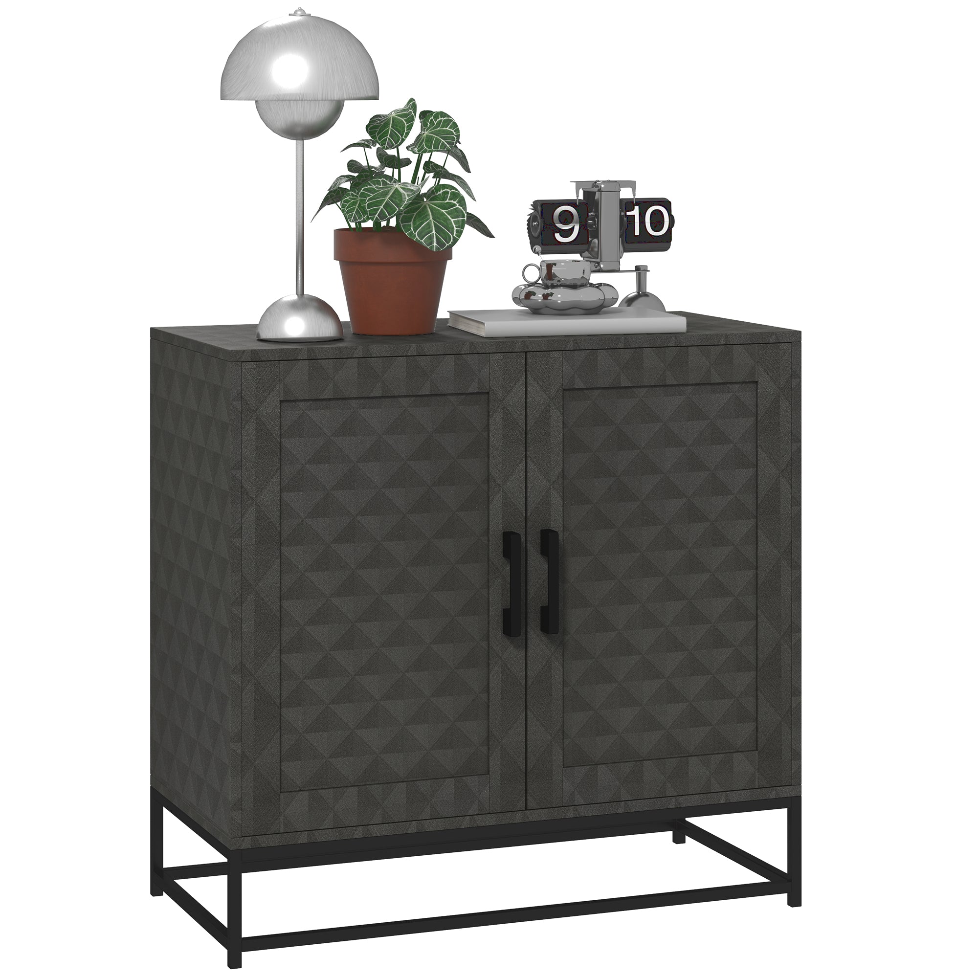 HOMCOM Modern Sideboard, Freestanding Sideboard Storage Cabinet with Adjustable Shelf and 2 Doors for Living Room, Grey - North Peak Garden Furniture