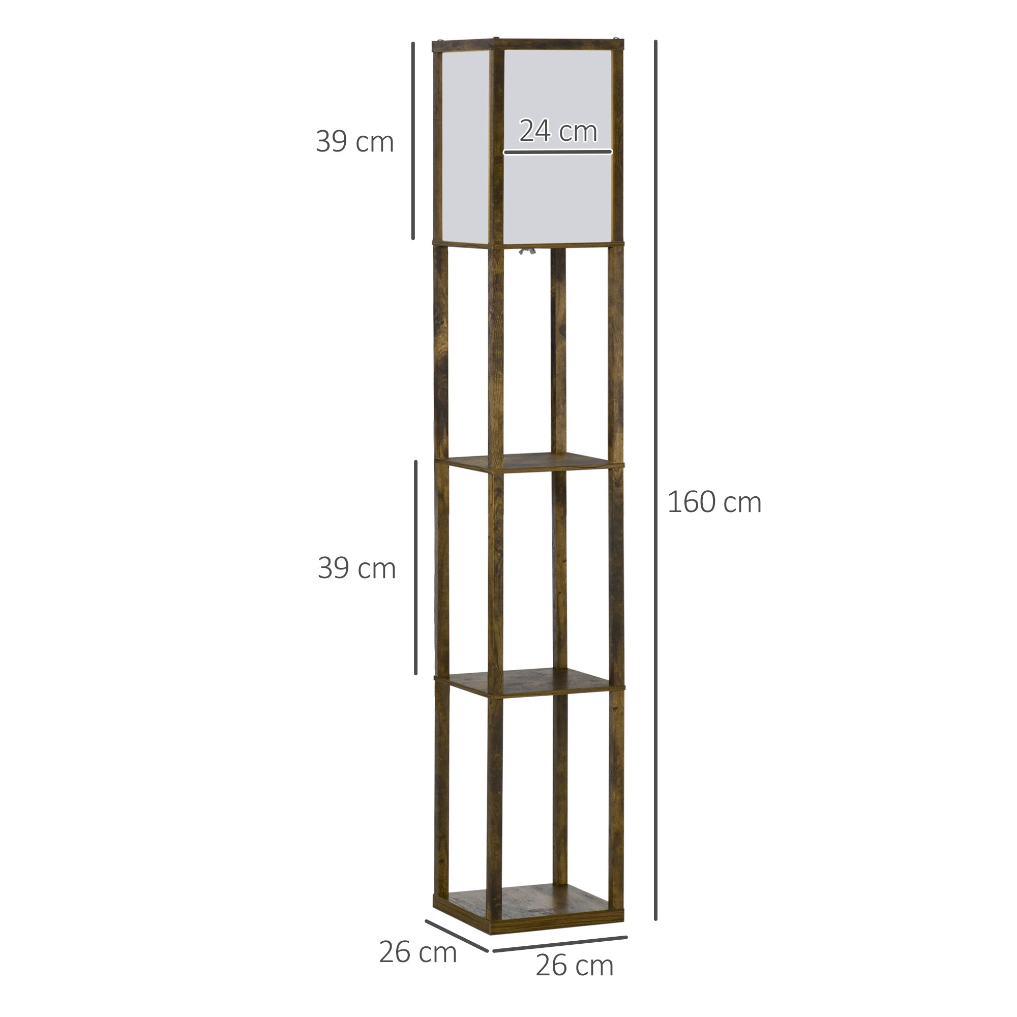 HOMCOM 3-Tier Floor Lamp, Floor Light with Storage Shelf, Reading Standing Lamp for Living Room, Bedroom, Kitchen, Dining Room, Office, Dorm, 160cm, Brown - North Peak Garden Furniture