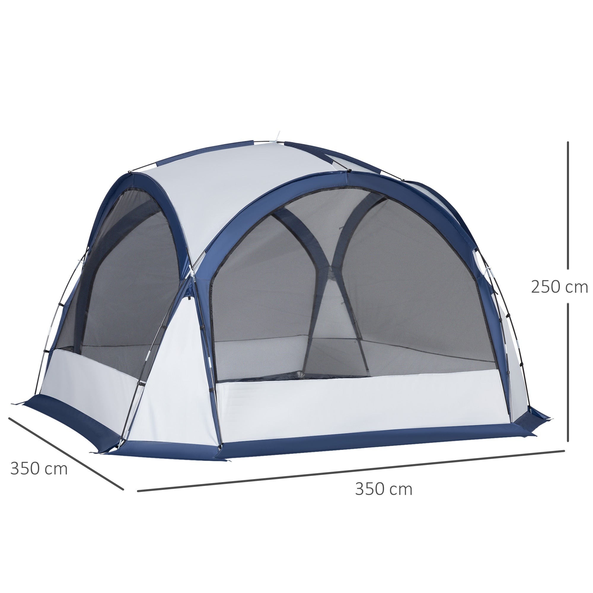 Outsunny Dome Tent for 6-8 Person, Camping Tent with 4 Zipped Mesh Doors, Removable Oxford Cloth, Lamp Hook, Portable Carry Bag, White and Blue - North Peak Garden Furniture