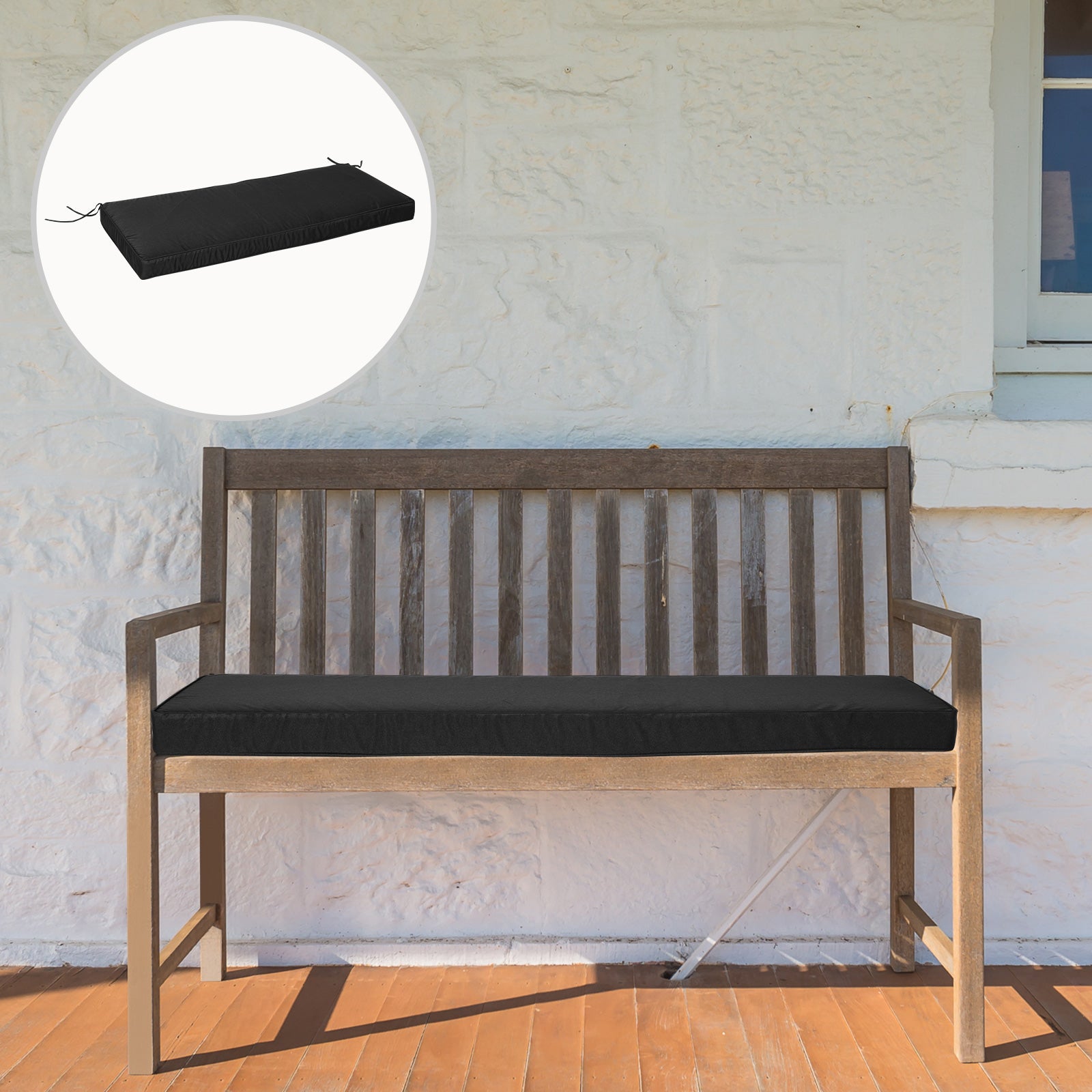 Outsunny Loveseat Cushion for 2 Seater Garden Bench, Comfortable Seat Pad for Outdoor Furniture, 120 x 50 x 8 cm, Black