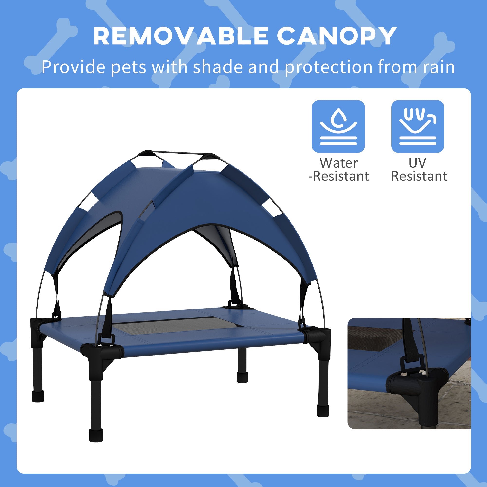 PawHut Cooling Raised Pet Bed w/ Washable Breathable Mesh, for Mini Small Dogs, 61 x 46 x 63cm - Dark Blue - North Peak Garden Furniture