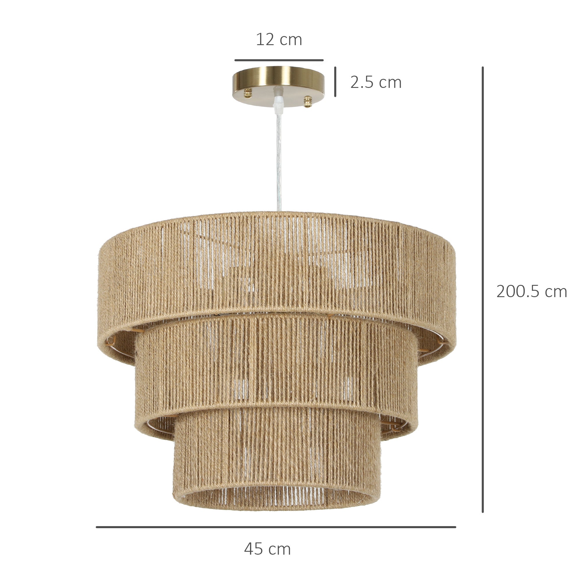HOMCOM Hemp Rope Ceiling Light, 3-Layer Boho Pendant Light, E14 Vintage Ceiling Lamp Fixtures for Living Room, Bedroom, Kitchen, Hallway, Light Brown - North Peak Garden Furniture