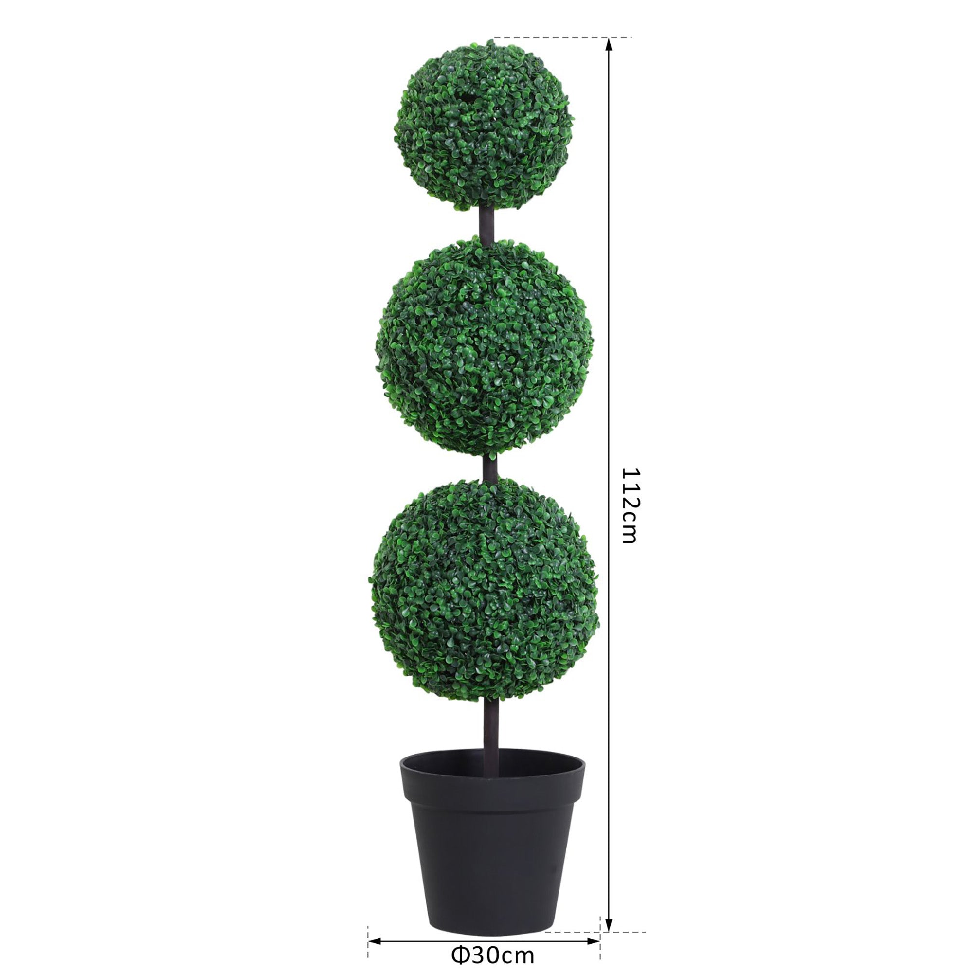 Outsunny Set of 2 Artificial Boxwood Ball Topiary Trees Potted Decorative Plant Outdoor and Indoor Décor (112cm) - North Peak Garden Furniture