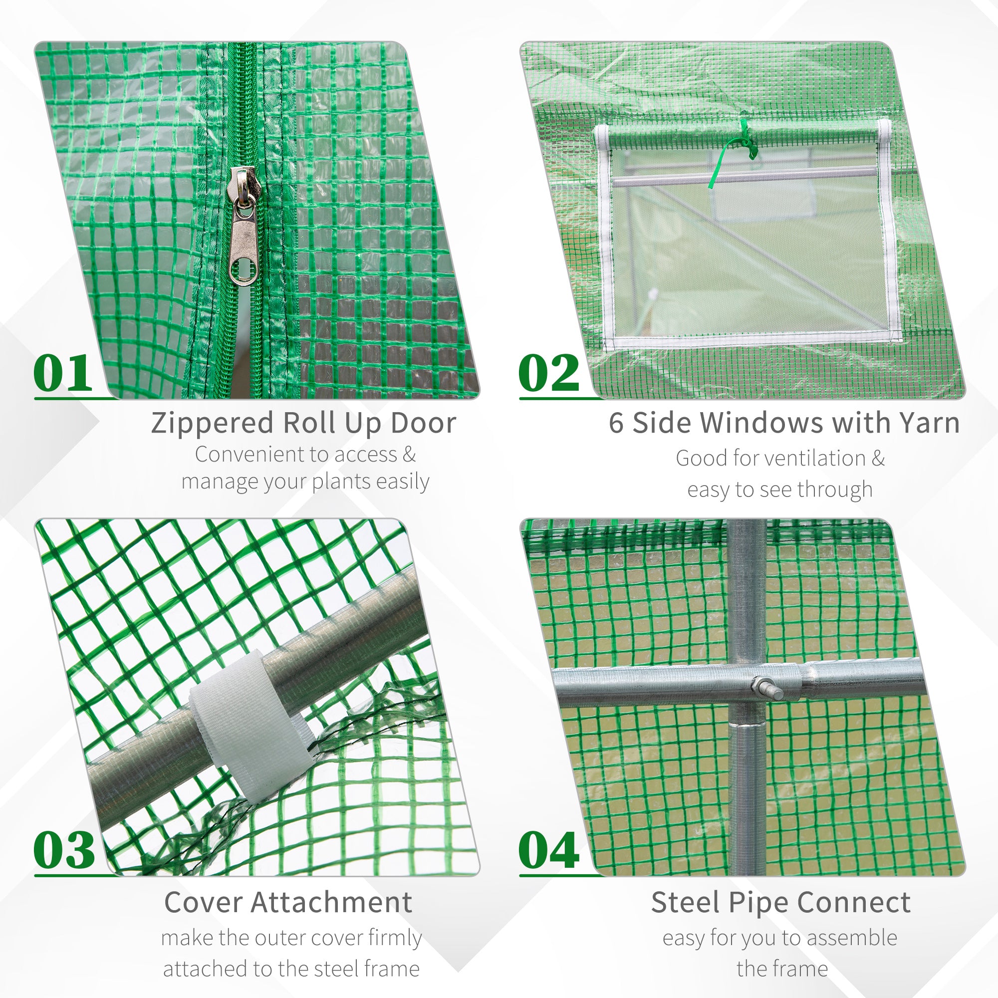 Outsunny 4.5m x 2m x 2m Walk-in Tunnel Greenhouse Garden Plant Growing House with Door and Ventilation Window, Green - North Peak Garden Furniture