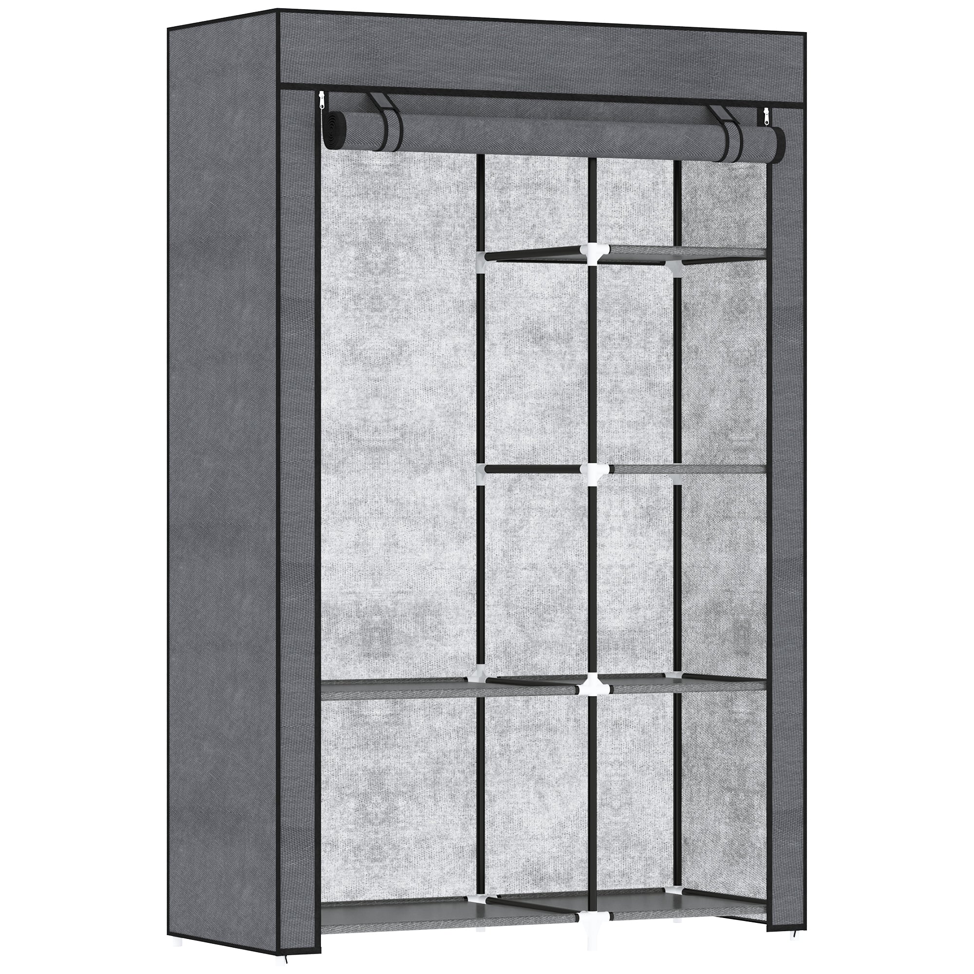 HOMCOM Rail and Six Shelf Fabric Wardrobe - Dark Grey - North Peak Garden Furniture