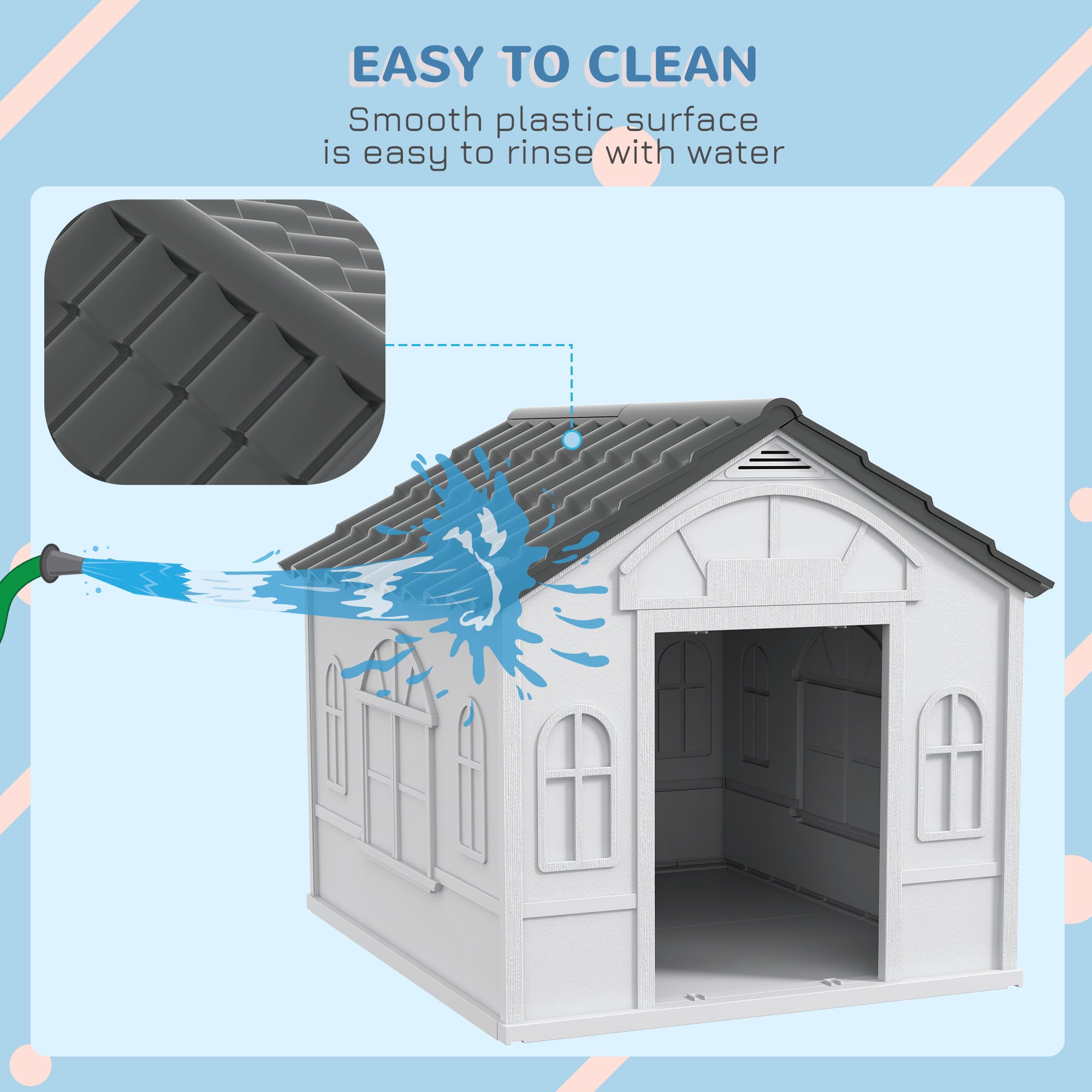 PawHut Plastic Weather-Resistant Dog House, for Indoors and Outdoors, Large Dogs - Grey - North Peak Garden Furniture