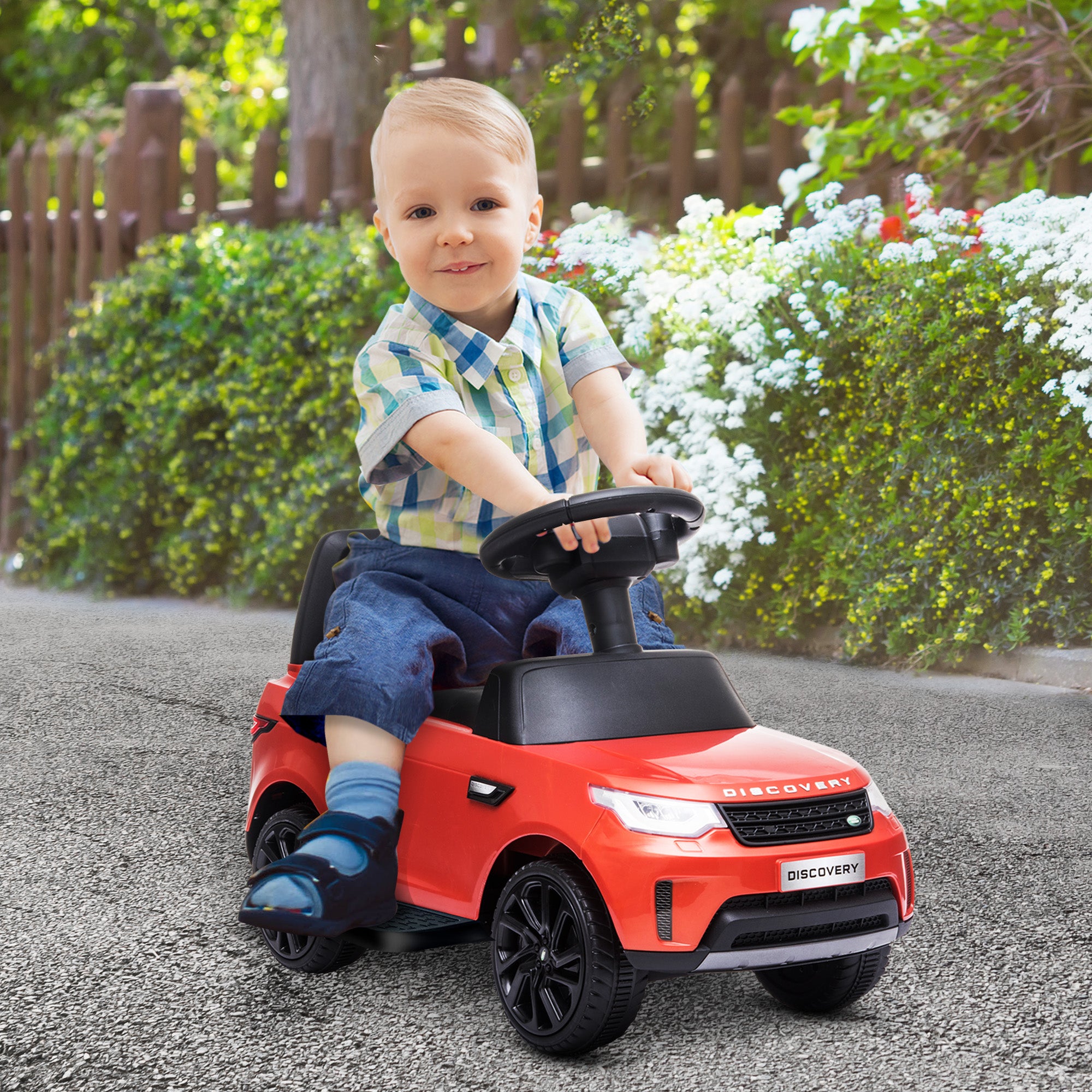AIYAPLAY 2 in 1 Land Rover Licensed 6V Kids Electric Ride On Car Sliding Car w/ Headlights Music, for 18-60 Months Red - North Peak Garden Furniture