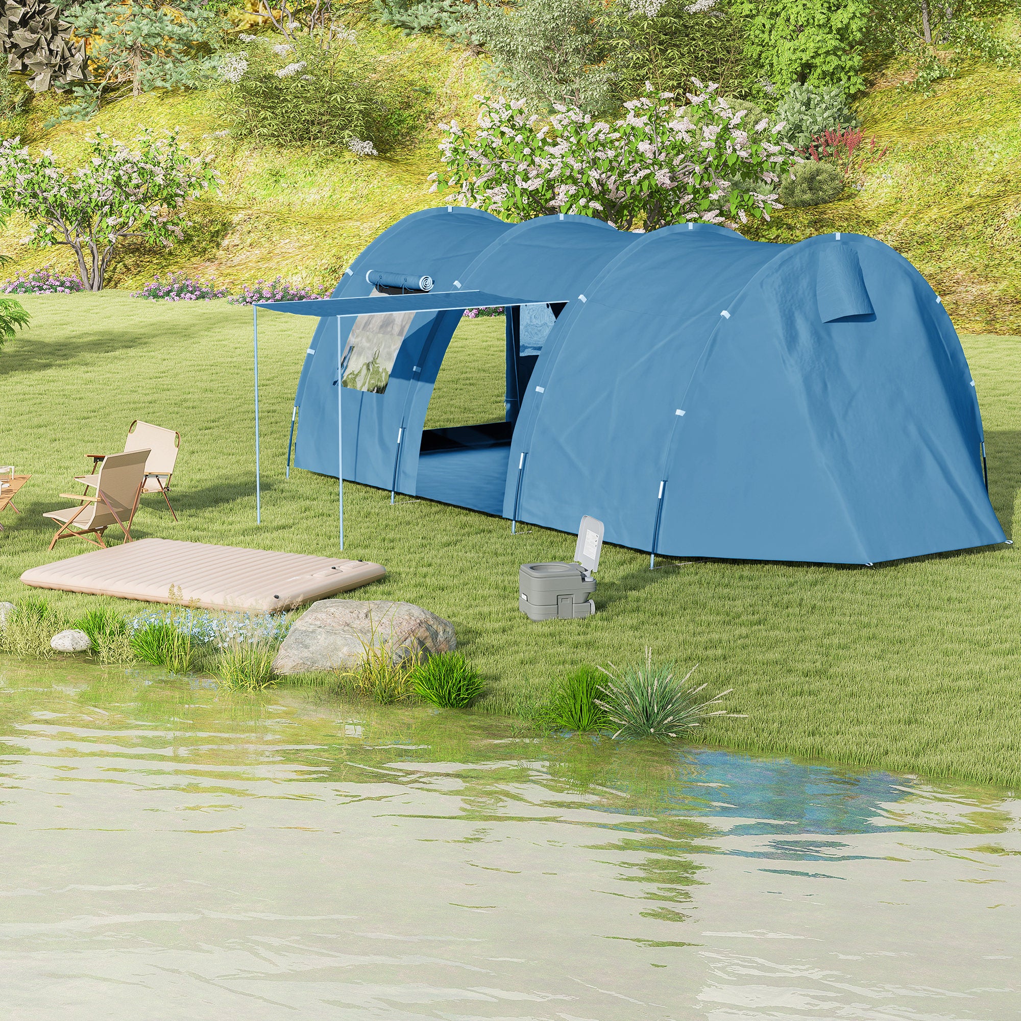 Outsunny Double Inflatable Mattress, with Built-In Pump - White - North Peak Garden Furniture