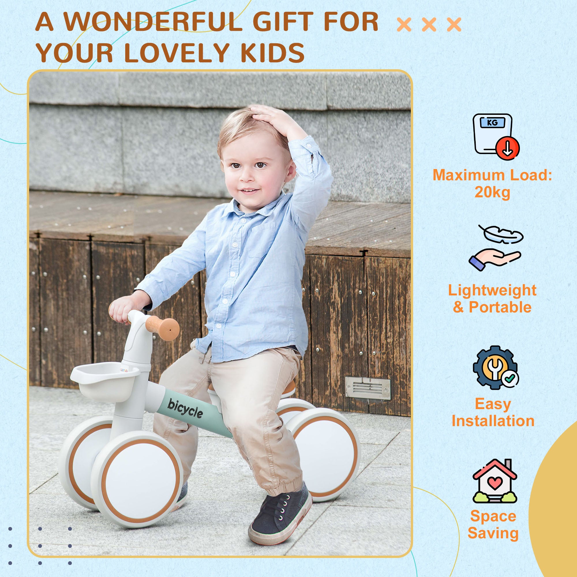 AIYAPLAY Kids Balance Bike for 1-3 Years Old with Adjustable Seat, Silent Wheels, Green - North Peak Garden Furniture