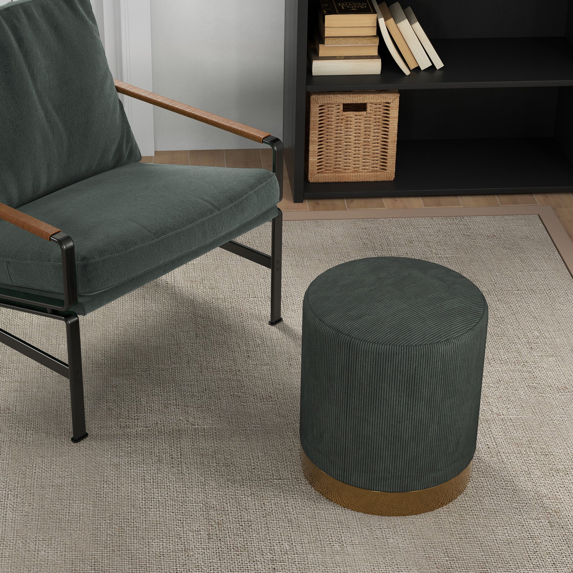 HOMCOM Soft Padded Corduroy Footstool - Dark Green - North Peak Garden Furniture