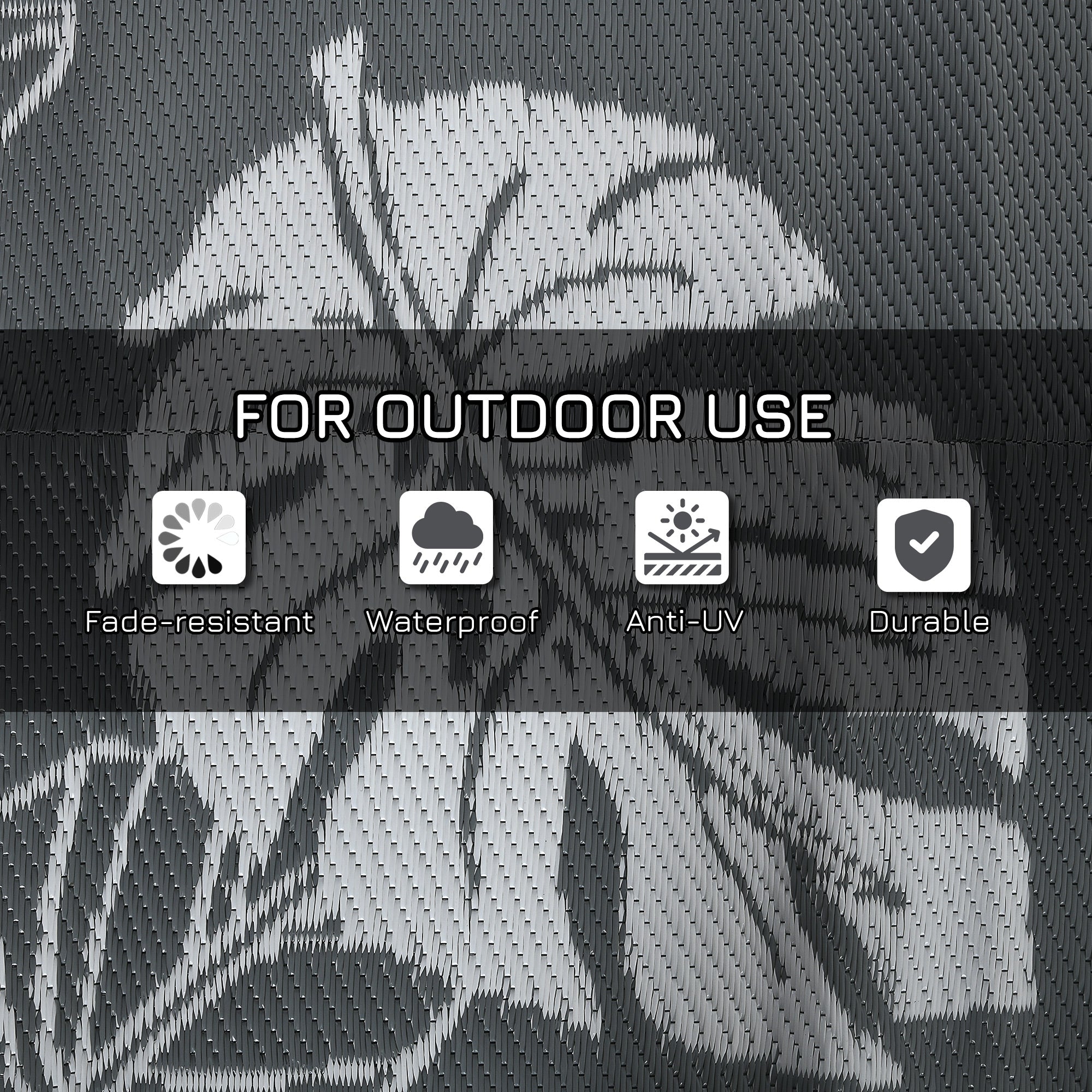 Outsunny Plastic Straw Reversible RV Outdoor Rug with Carry Bag, 182 x 274cm, Grey and White - North Peak Garden Furniture