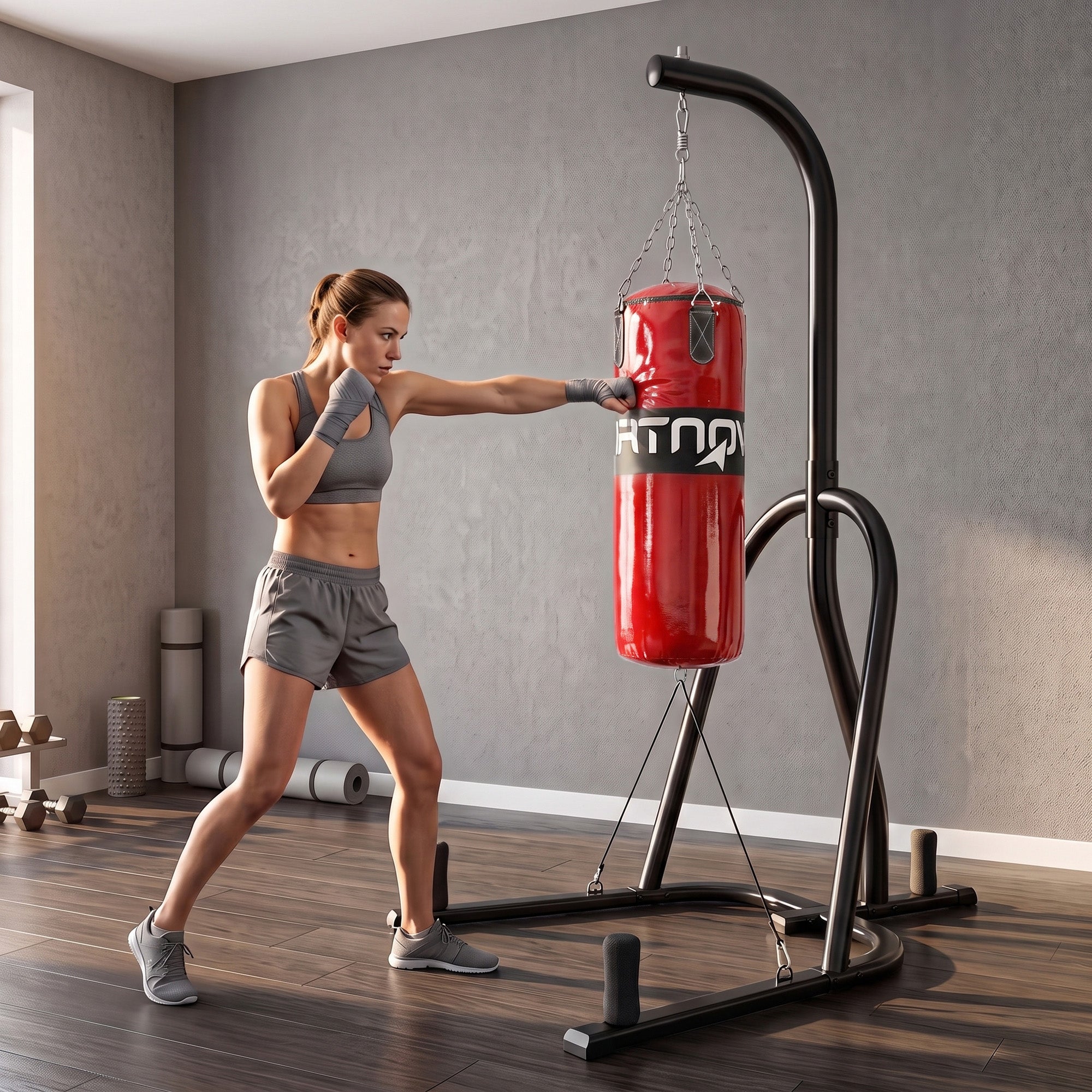 SPORTNOW Punching Bag with Stand for Adults, Freestanding Boxing Stand with Heavy Bag and Weight Plate Storage, Red