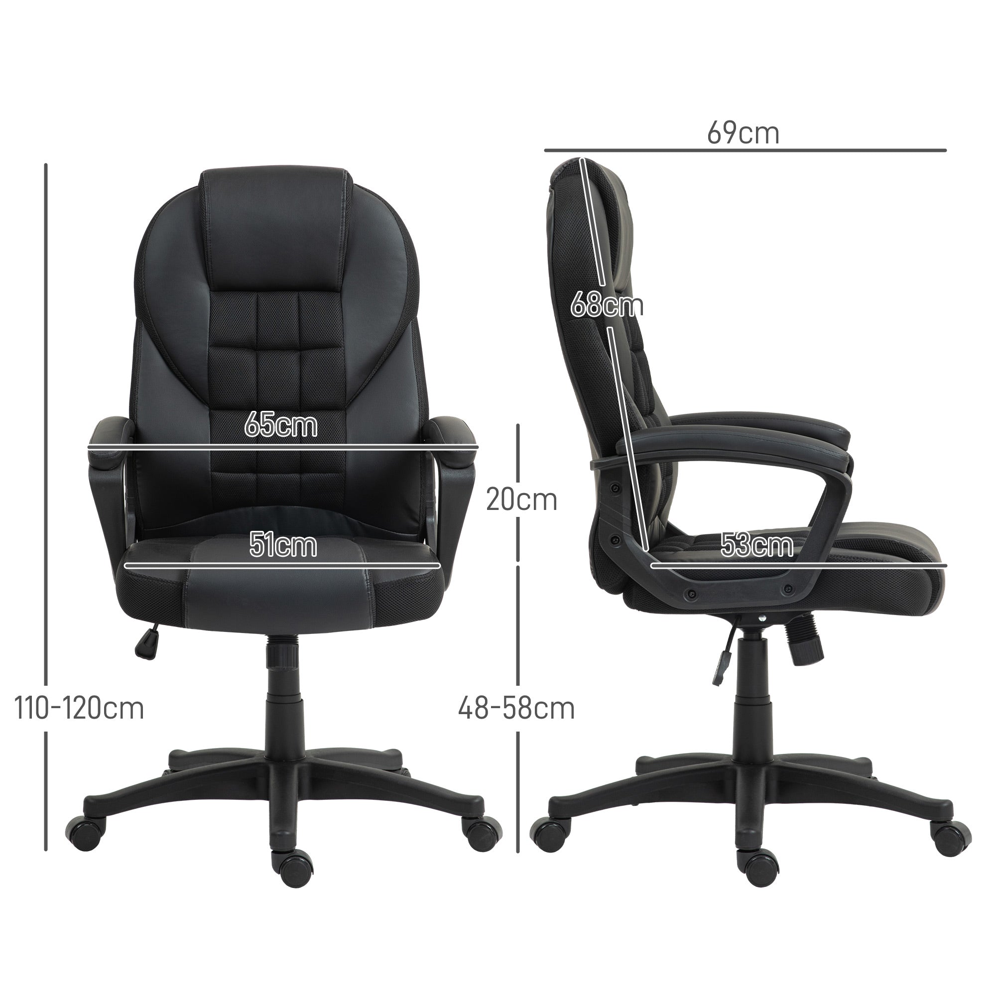 HOMCOM Faux Leather Office Chair - Black - North Peak Garden Furniture