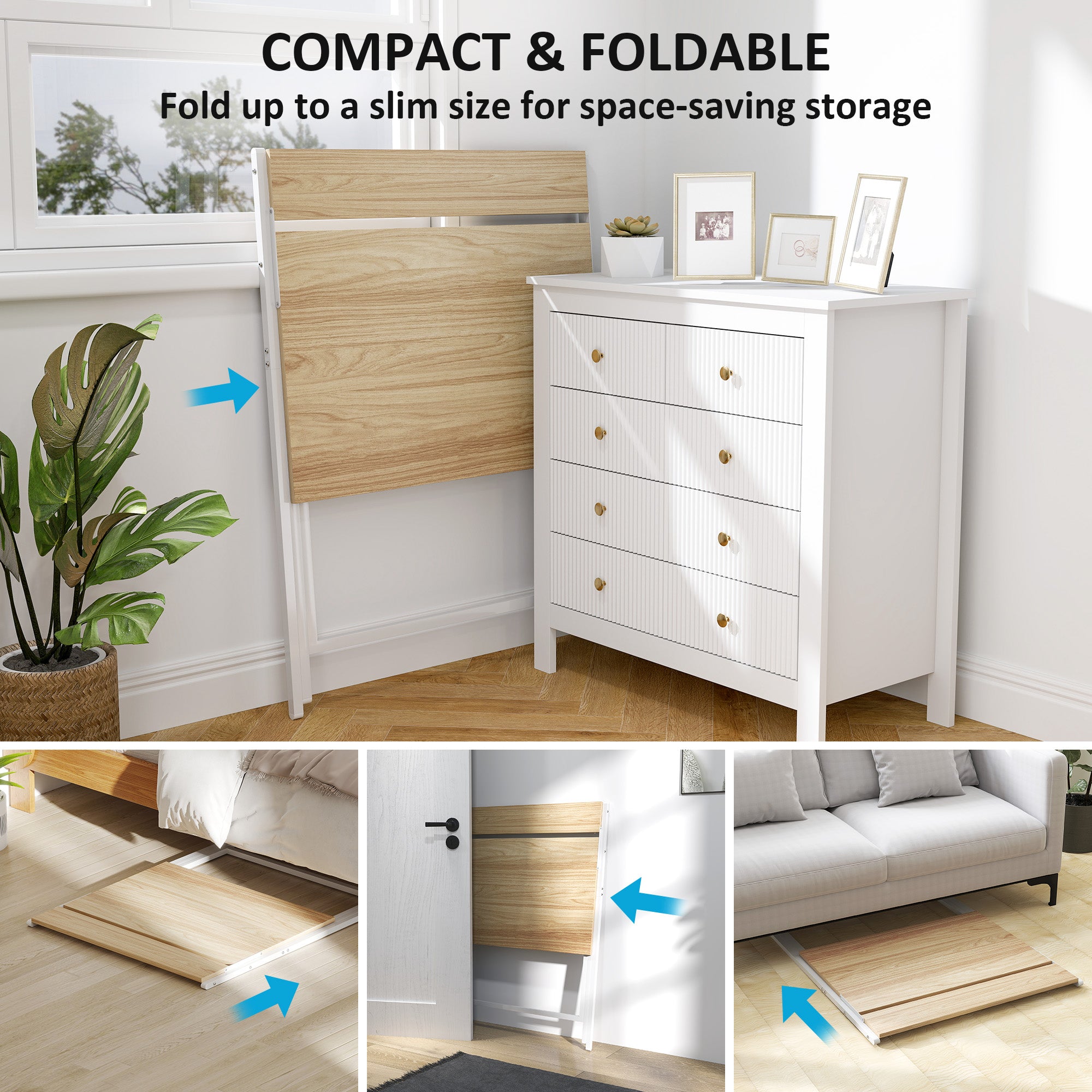 HOMCOM 81.5 cm Folding Computer Desk with Monitor Shelf - Natural Wood Finish - North Peak Garden Furniture