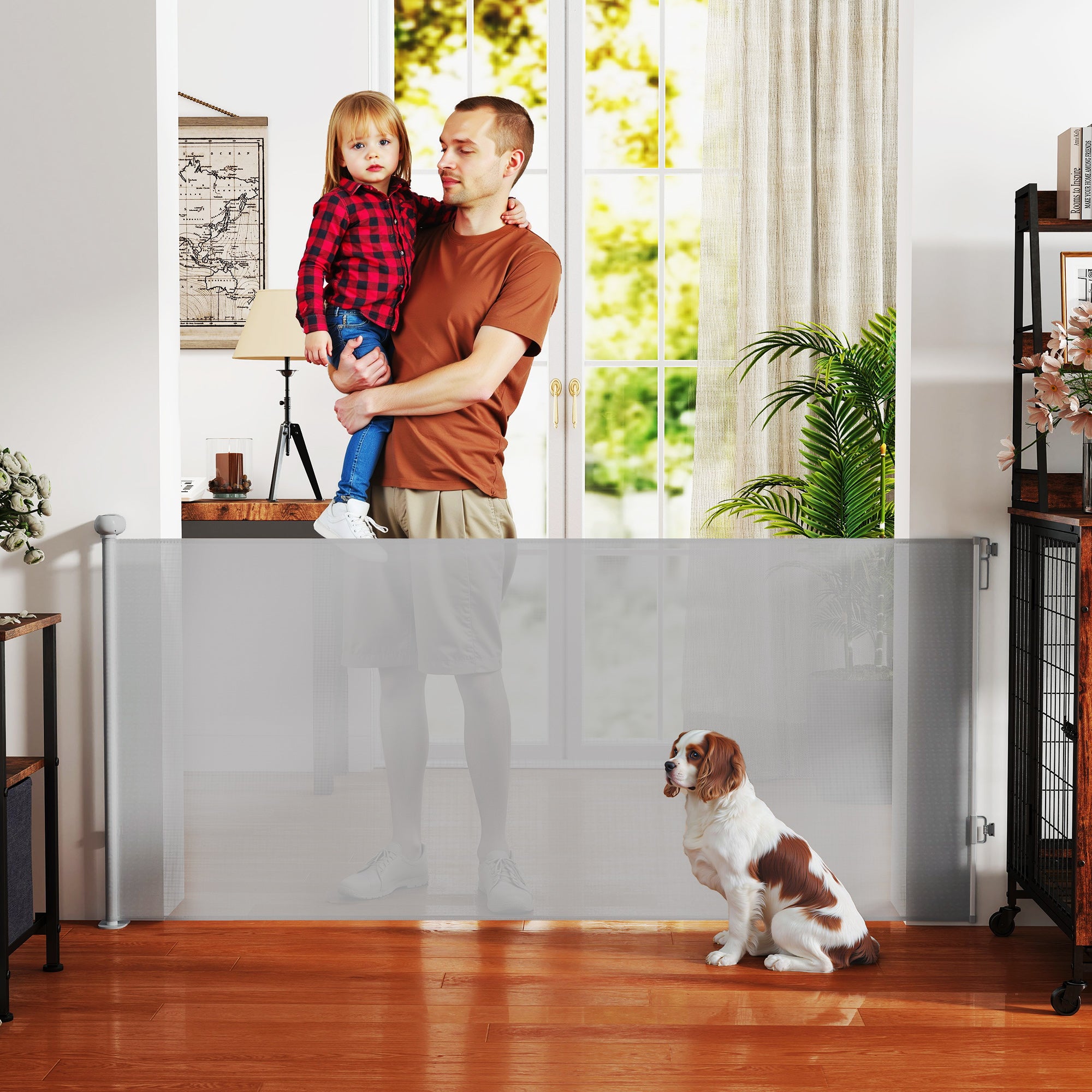 PawHut Retractable Stair Gate Extends Up to 180 cm Wide, Dog Gate for Doorways, Stairways, Hallways, Grey - North Peak Garden Furniture