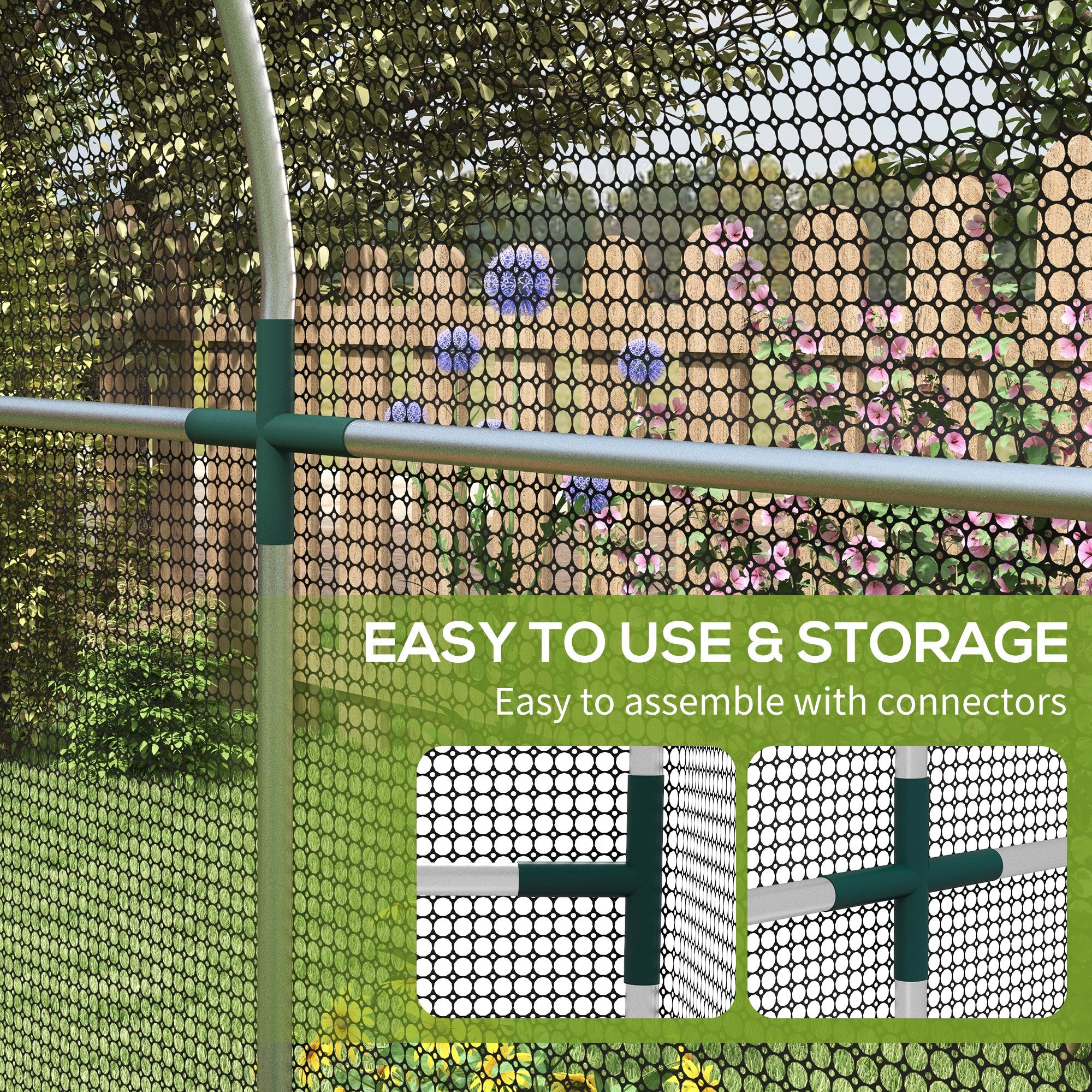 Outsunny Galvanised Steel Fruit Cage, Plant Protection Tent with Zipped Door, 1.2 x 2.4 x 1.9m, Black - North Peak Garden Furniture