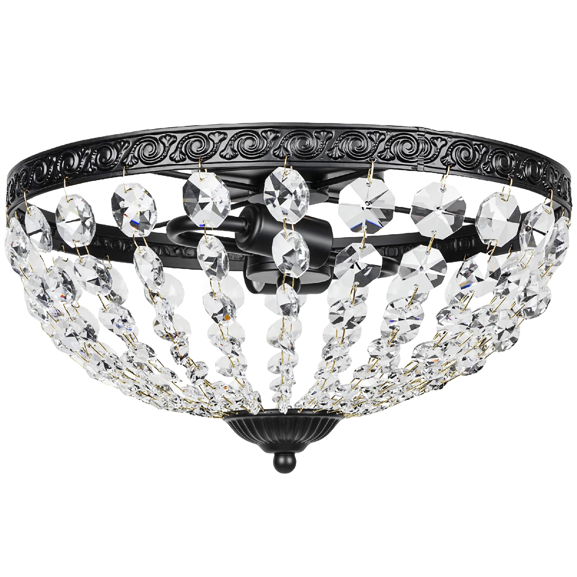HOMCOM Crystal Chandelier Ceiling Light with 168 Octagonal Beads, Vintage 2-Light Flush Mount Ceiling Light for Living Room, Bedroom, Hallway, Dining Room, Black