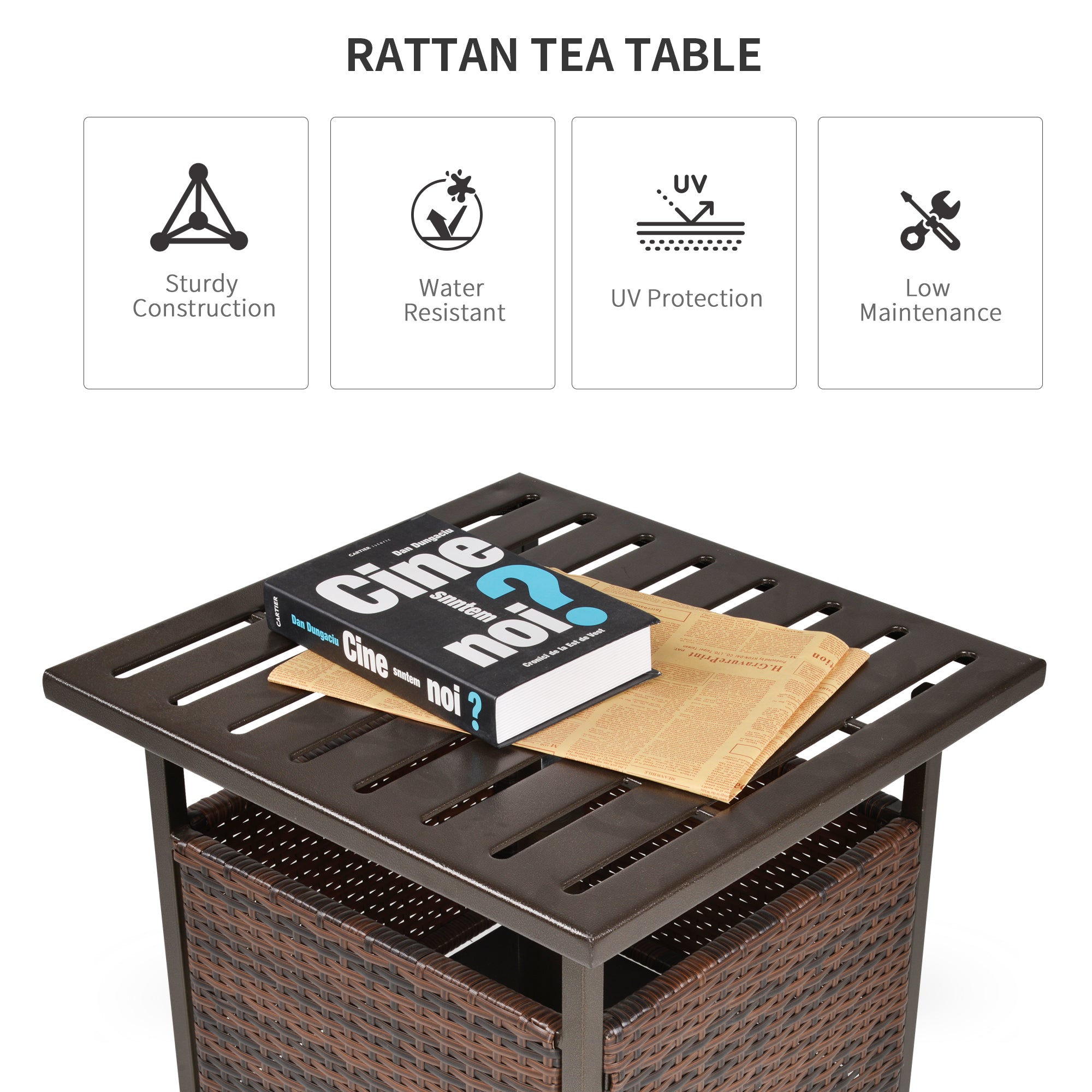 Outsunny Outdoor Rattan Wicker Patio Coffee Table w/ Umbrella Hole Suitable for Garden Backyard Brown - North Peak Garden Furniture