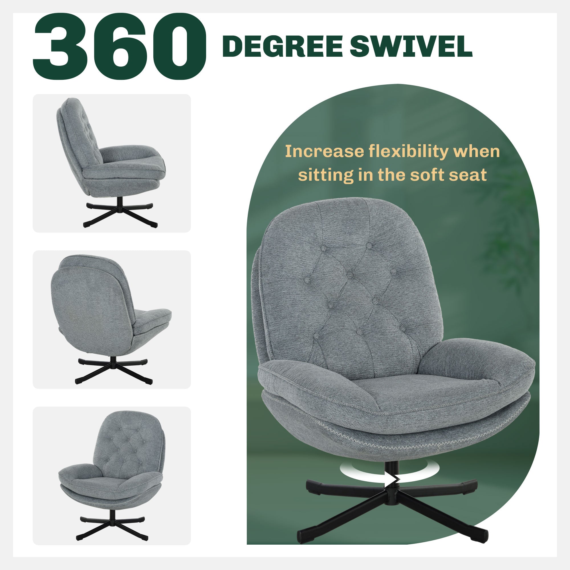 HOMCOM Relaxed Swivel Armchair - Grey - North Peak Garden Furniture