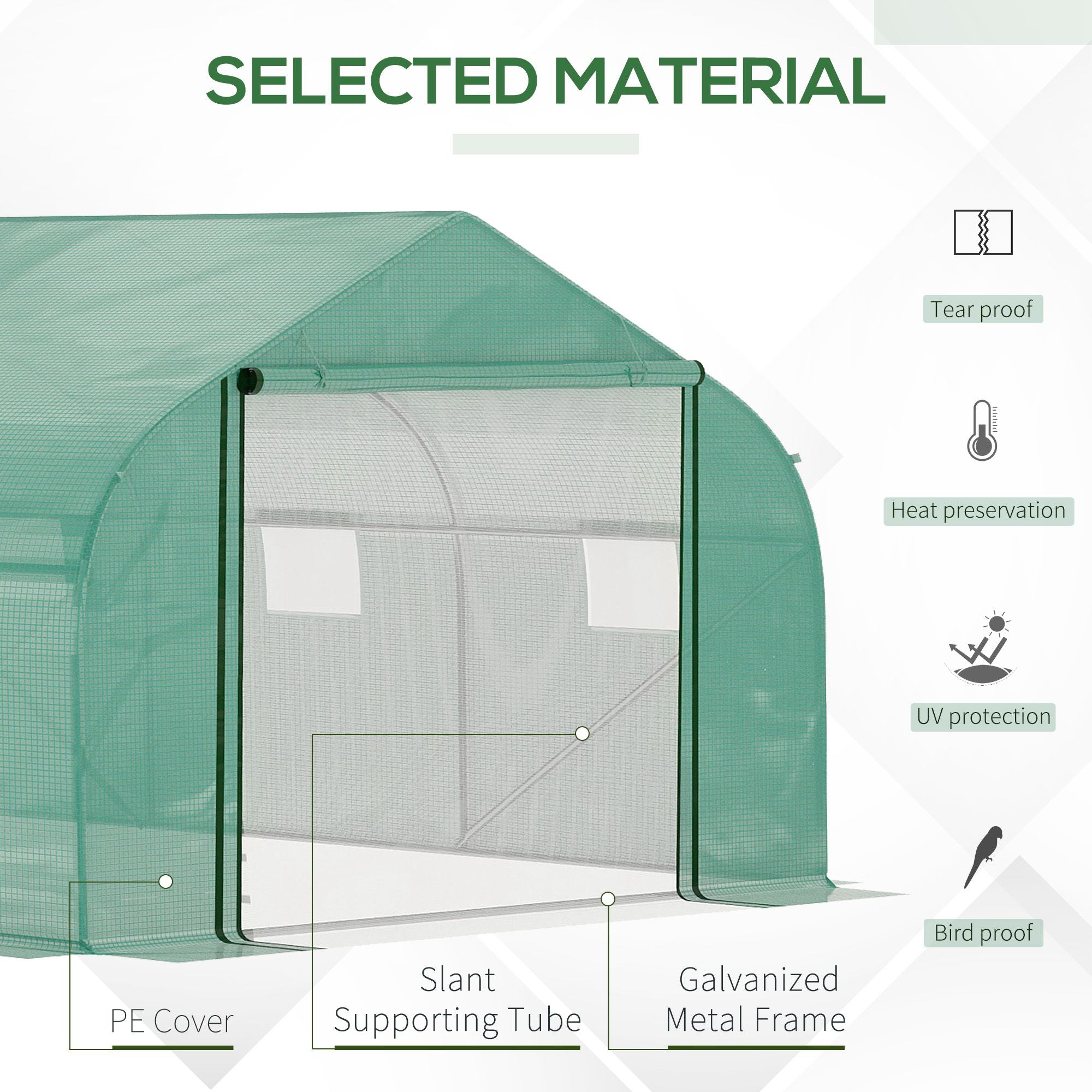 Outsunny Walk-in Polytunnel Garden Greenhouse, Outdoor Mesh Door Greenhouse with PE Cover and 6 Windows, 4.5 x 3 x 2m, Green - North Peak Garden Furniture