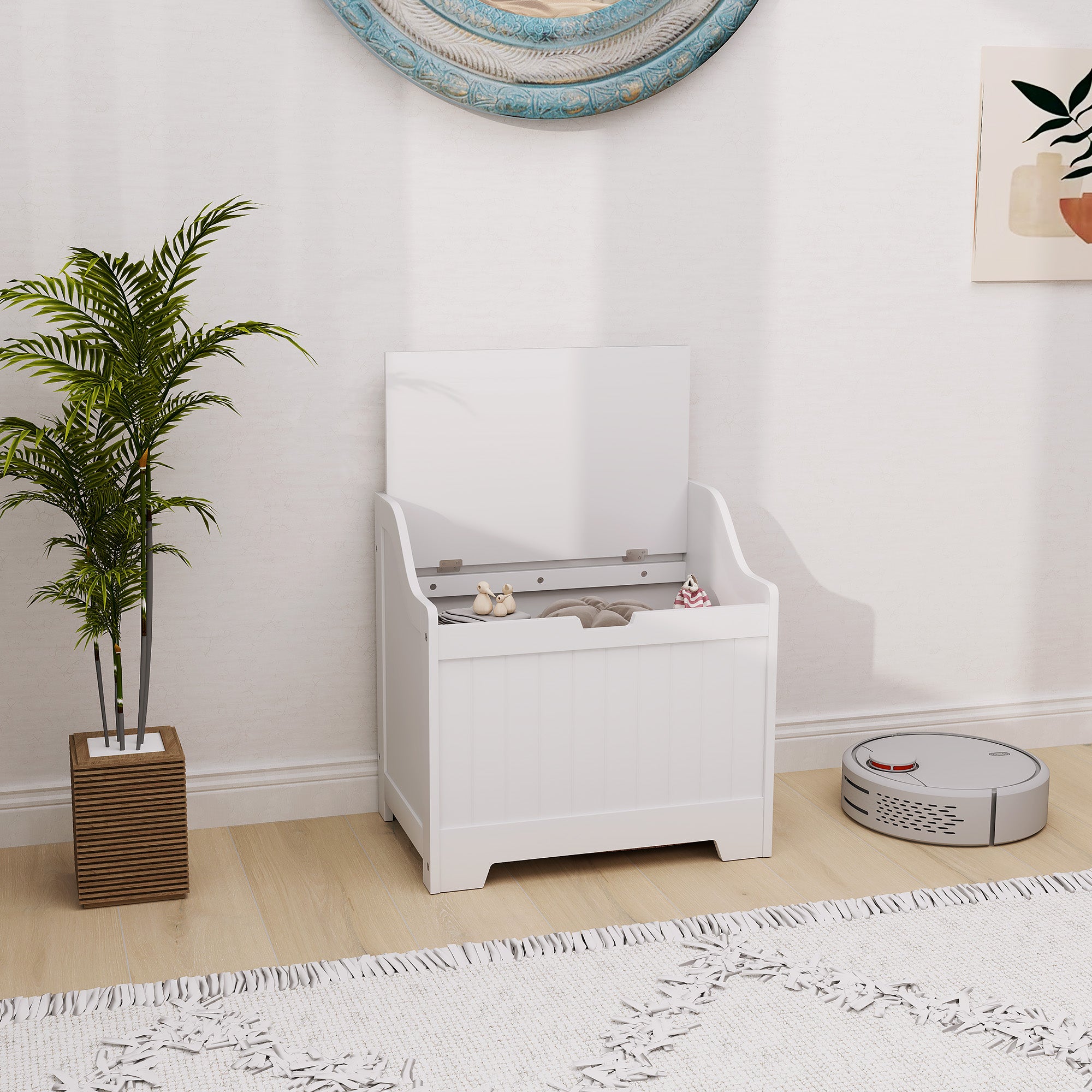 HOMCOM 61L Home Storage Chest - White - North Peak Garden Furniture