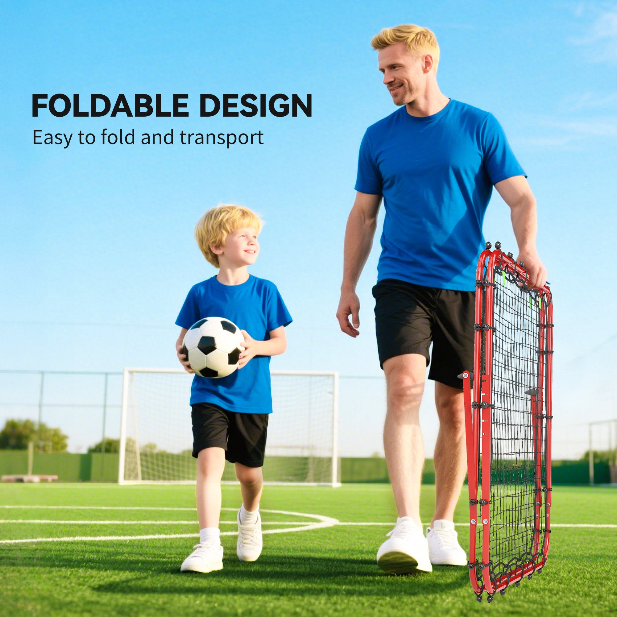 HOMCOM Double Sided Football Rebounder Net, Football Rebound Goal with 5 Adjustable Angles, Red