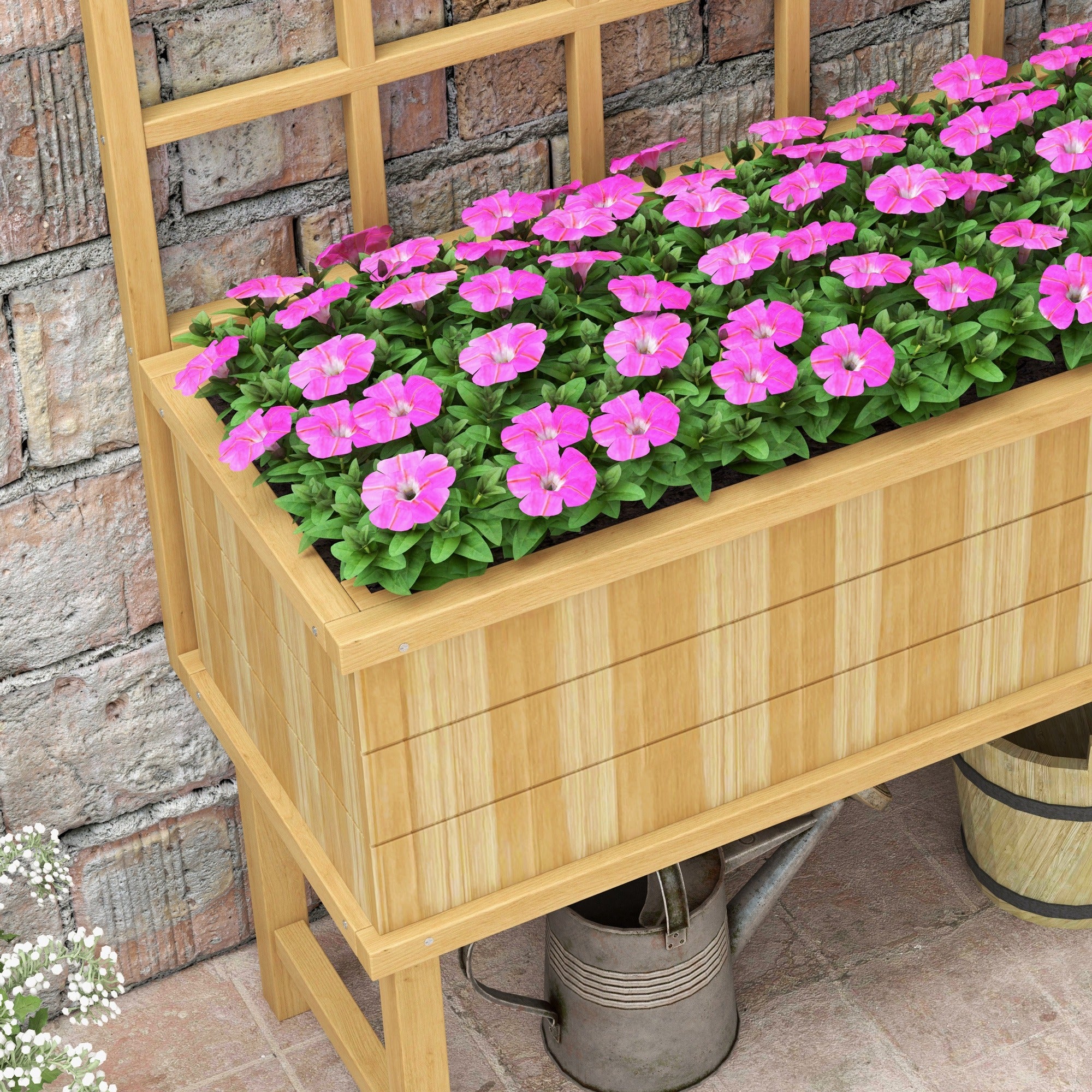 Outsunny 45 x 105cm Wooden Garden Planter, with Trellis - Natural - North Peak Garden Furniture