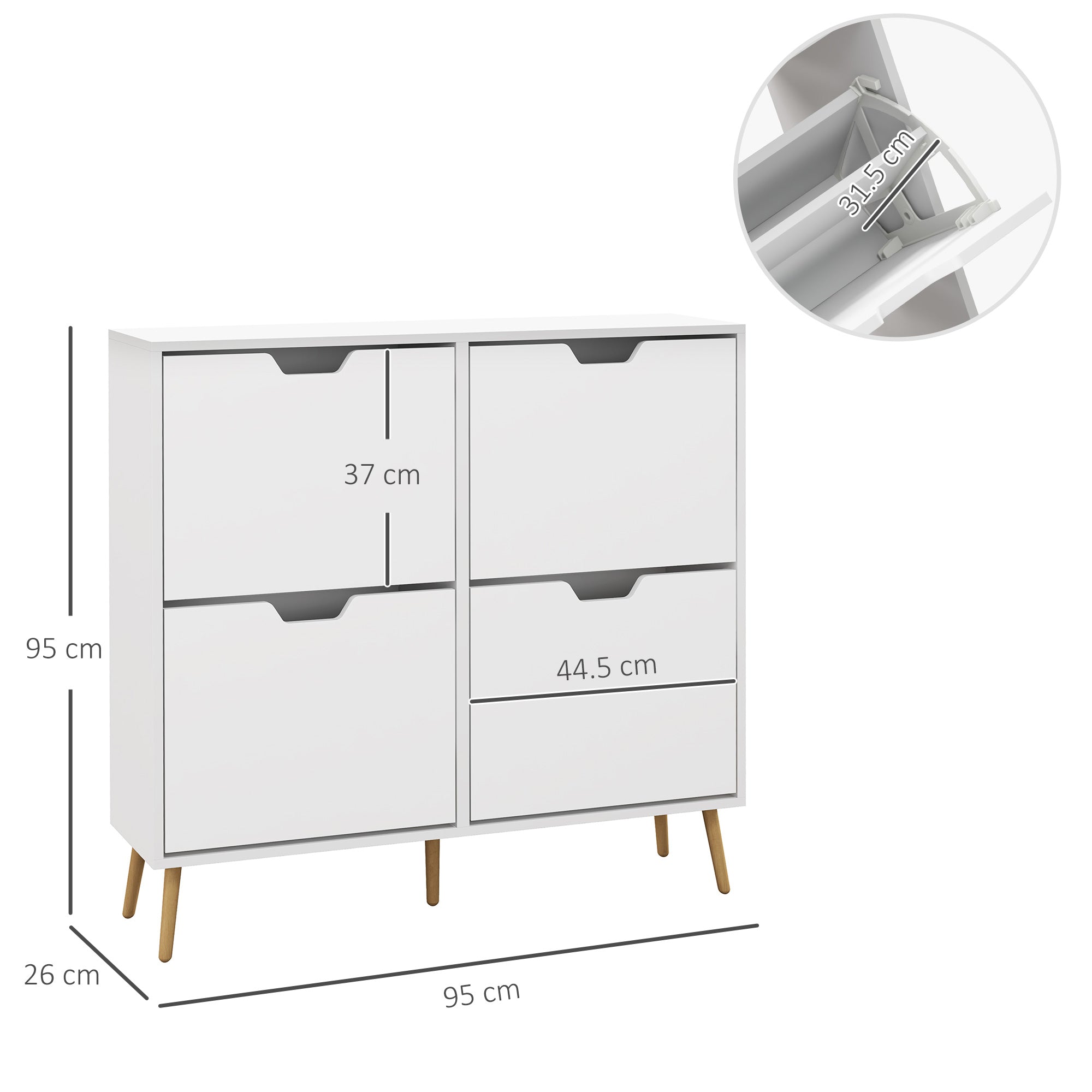 HOMCOM Shoe Storage Cabinet, 4 Flip Drawers, Shoe Organizer for 16 Pairs of Shoes, White