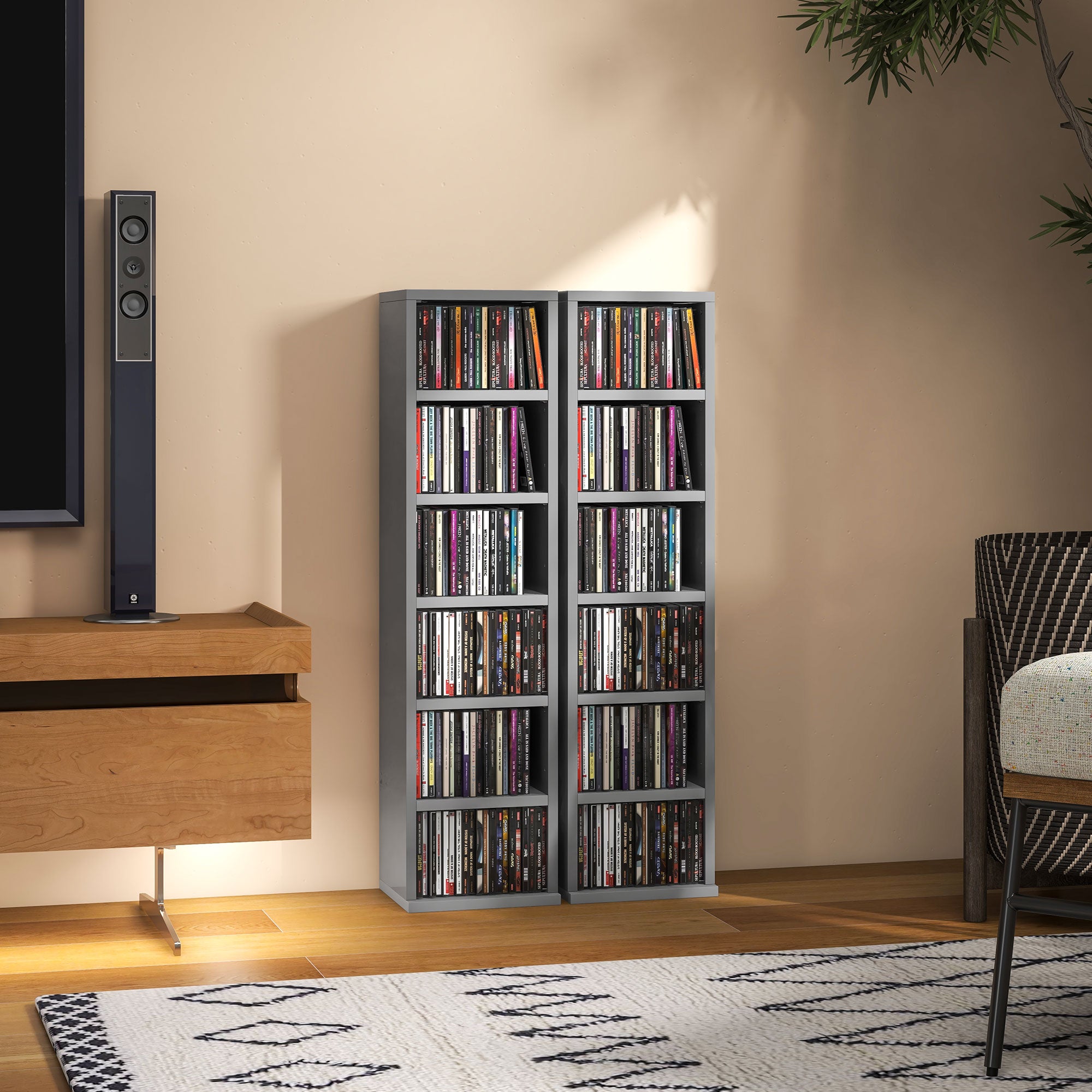HOMCOM Set of Two 102 CD Storage Units - High Gloss Grey - North Peak Garden Furniture