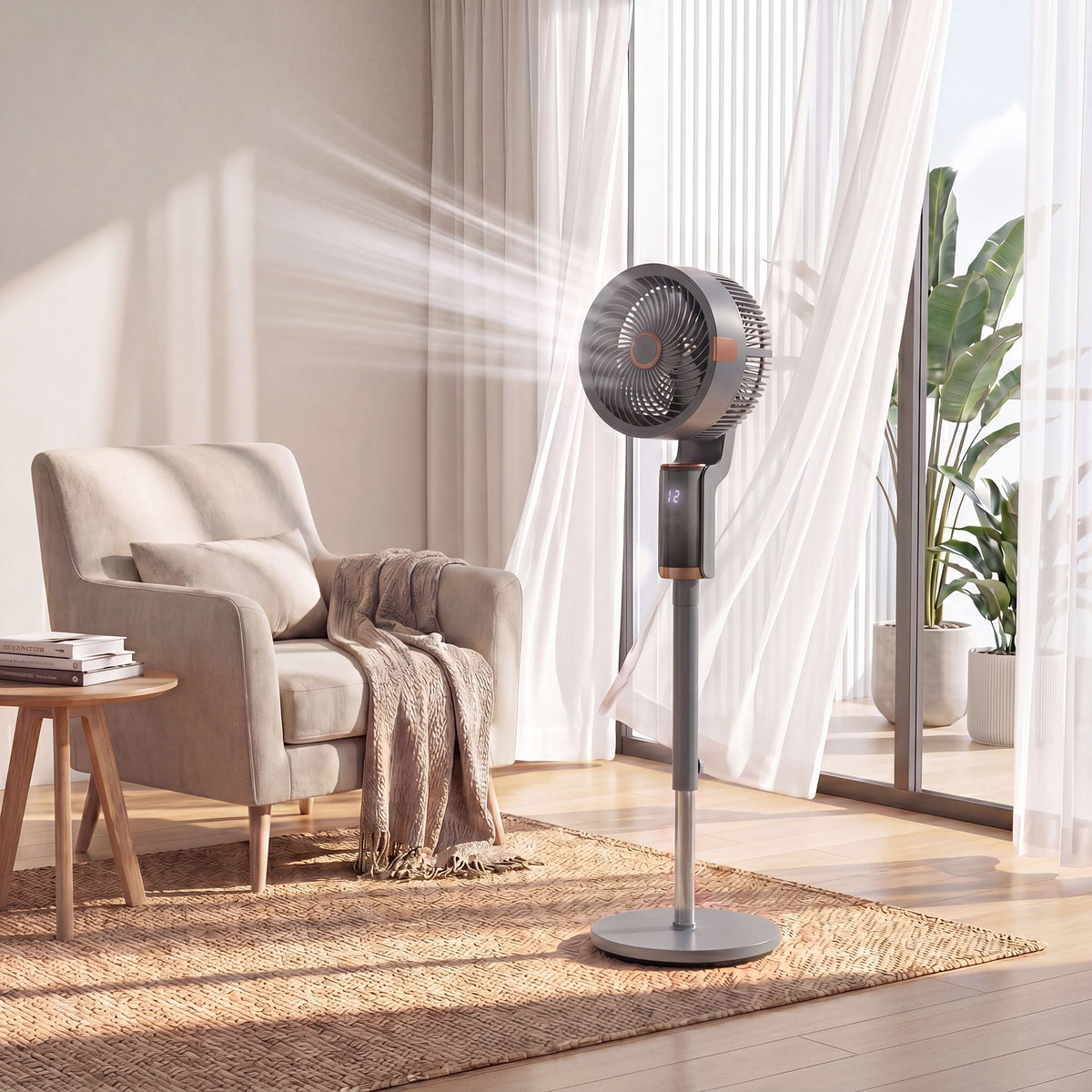 HOMCOM 20 dB Silent Standing Fan for Bedroom, 44" Pedestal Fan with 90° Oscillating, 8 Speeds and LED Light, Grey