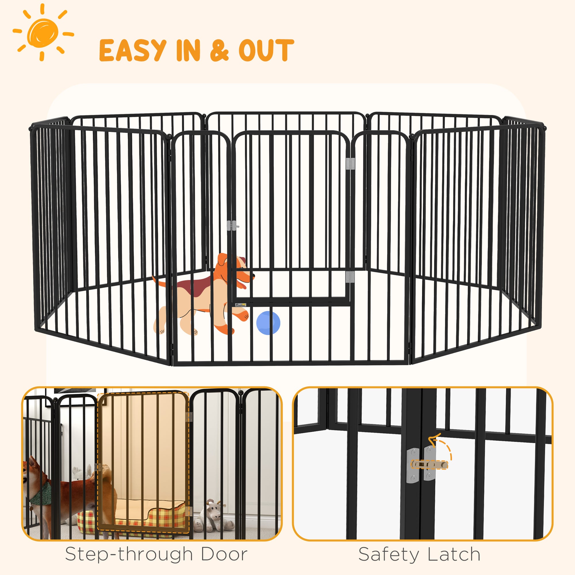 PawHut 80cm 8 Panels Heavy Duty Dog Pen, Pet Playpen for Indoors, Outdoors, Small, Medium Dogs - North Peak Garden Furniture