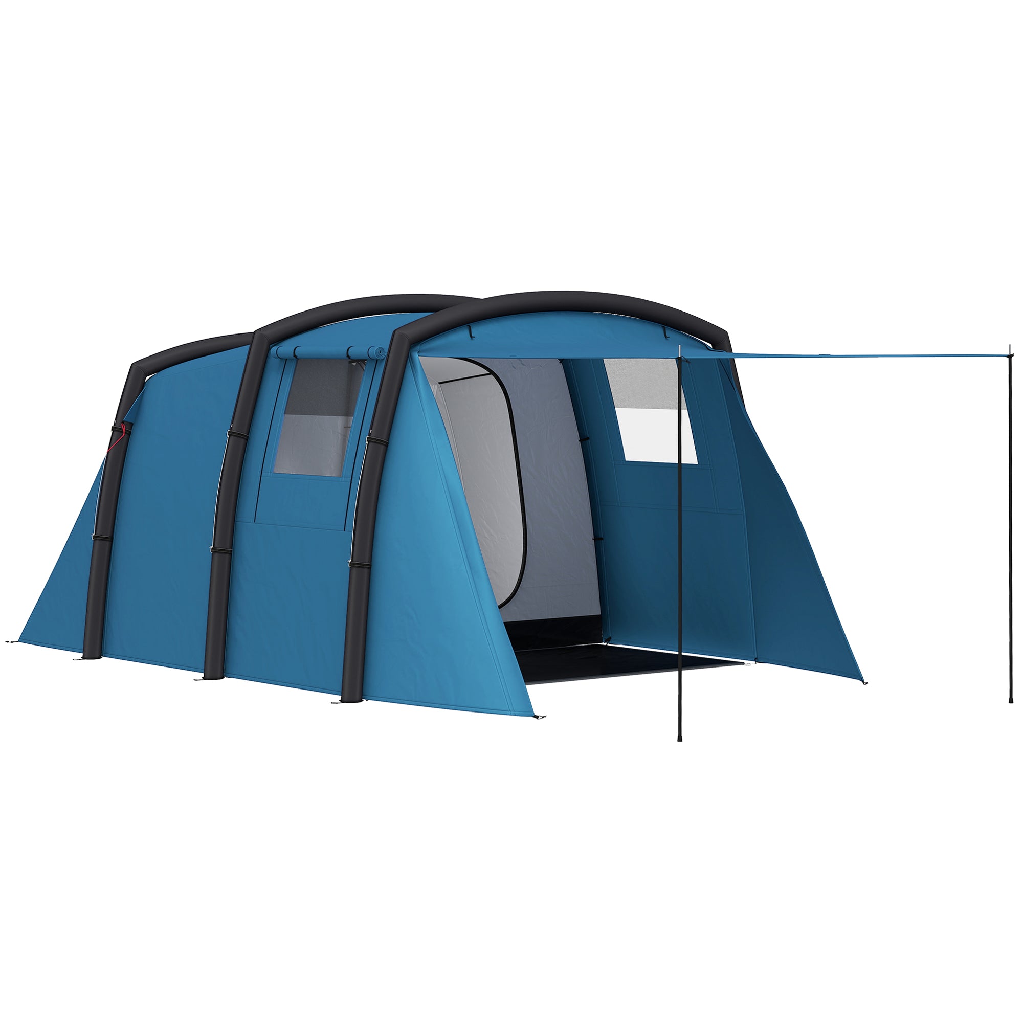 Outsunny Inflatable 3-4 Man Tunnel Tent w/ Air Pump, Living Area & Vestibule, Waterproof Family Camping Air Tent w/ Sewn In Groundsheet & Removable Footprint for Camping, Hiking, Blue - North Peak Garden Furniture