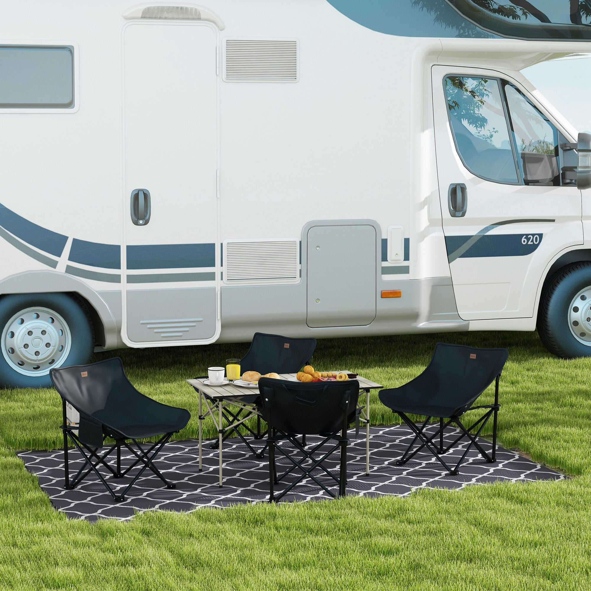 Outsunny Two-Seater Portable Aluminium Table, with Roll-Up Tabletop and Bag - Khaki - North Peak Garden Furniture