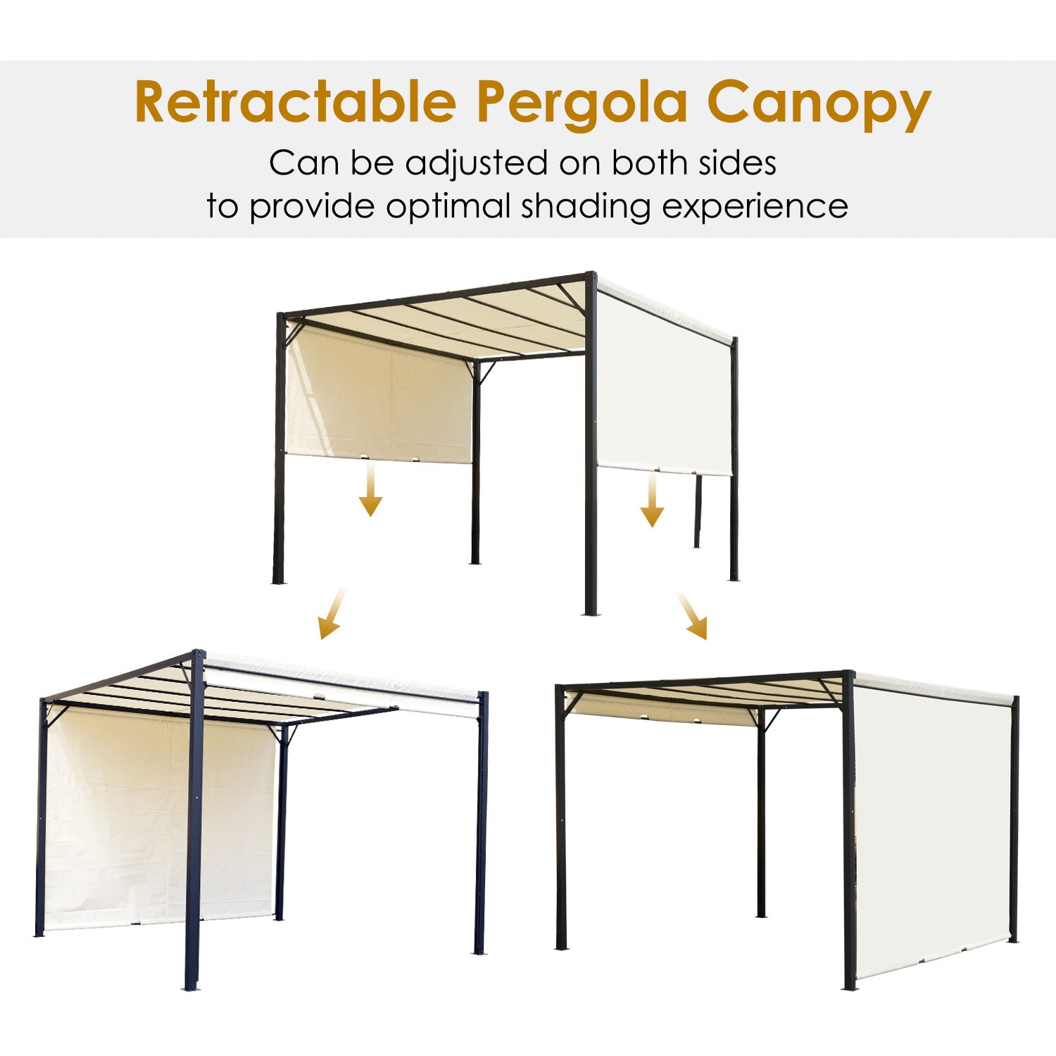 Outsunny Metal Pergola With Canopy Retractable Pergola Canopy 3Lx3Wx2.3H m Garden Gazebo Party Tent Sun Shelter Cover - Cream White/Black - North Peak Garden Furniture