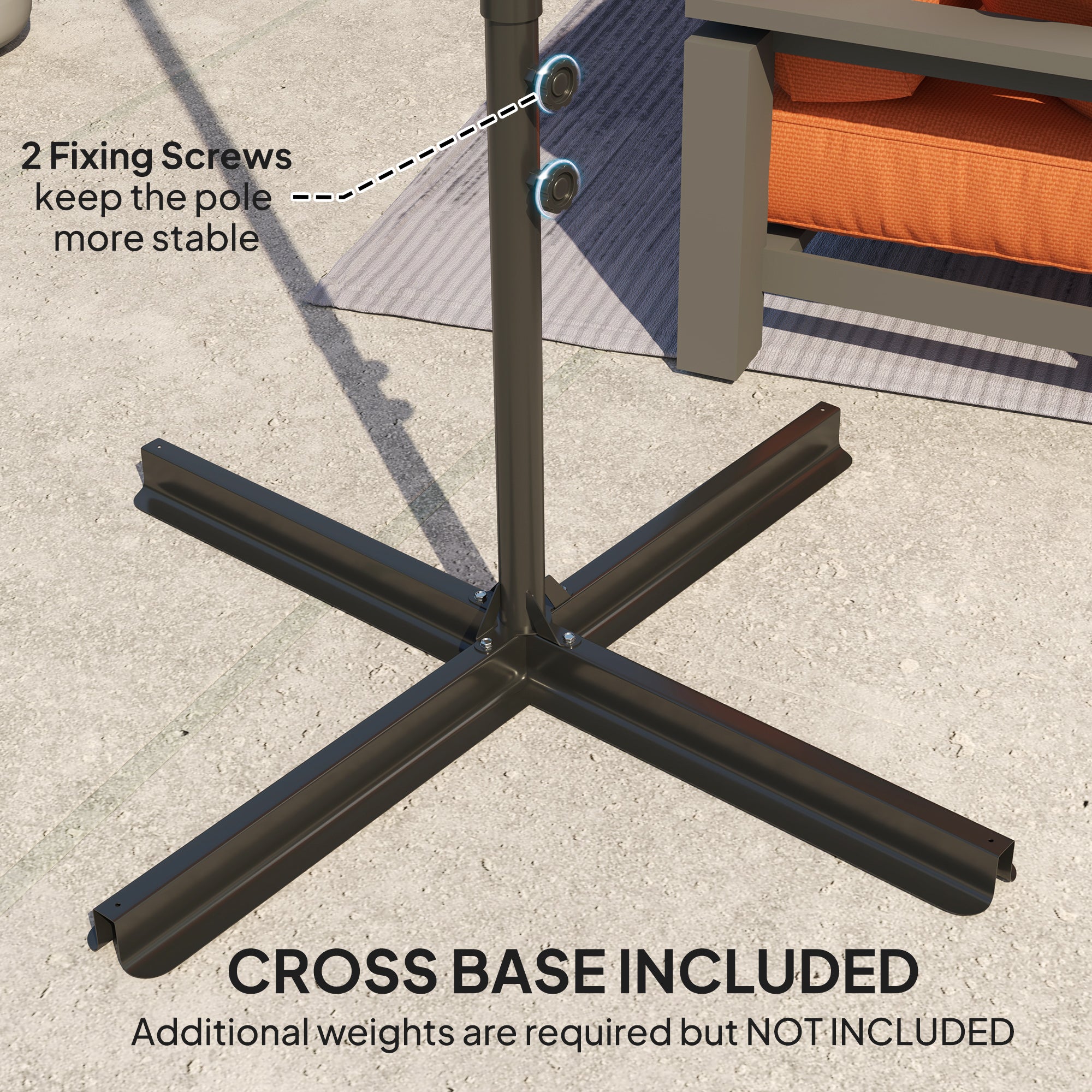 Outsunny 2.5M Garden Cantilever Parasol, Offset Roma Patio Umbrella Hanging Sun Shade Canopy Shelter with 360° Rotation and Cross Base, Orange - North Peak Garden Furniture