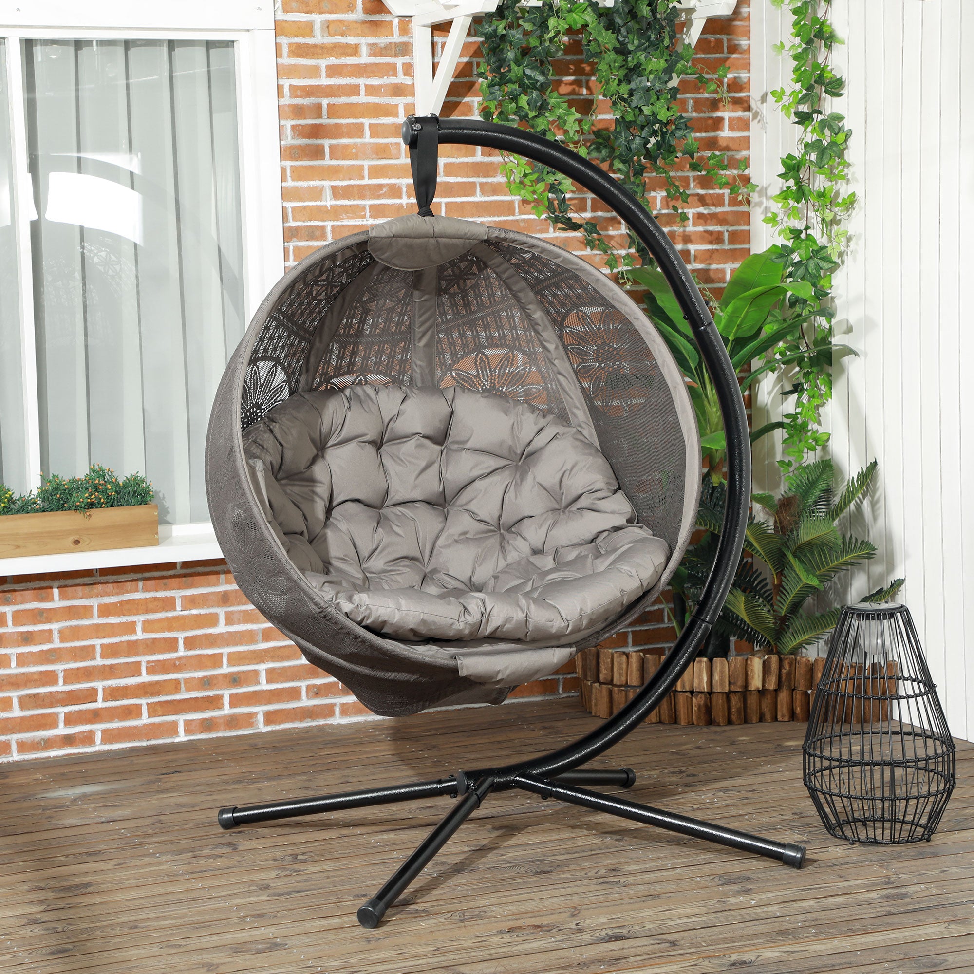 Outsunny Round Egg Basket Chair, with Steel Stand - North Peak Garden Furniture