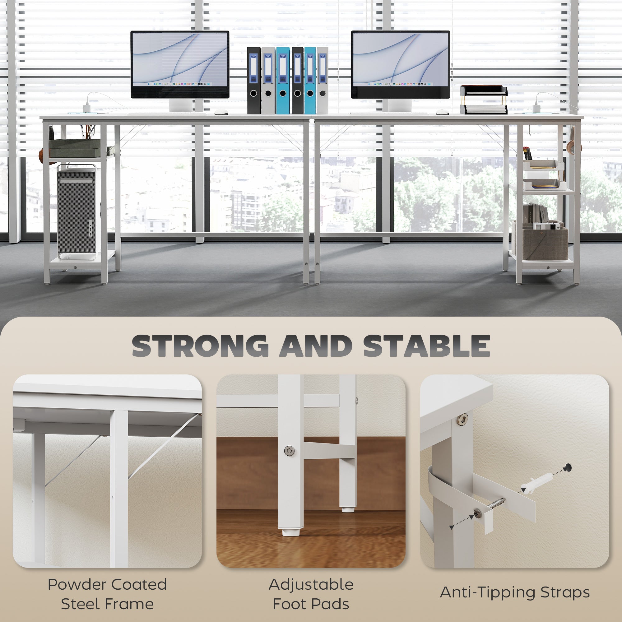 HOMCOM Computer Desk, with Power Sockets - White - North Peak Garden Furniture