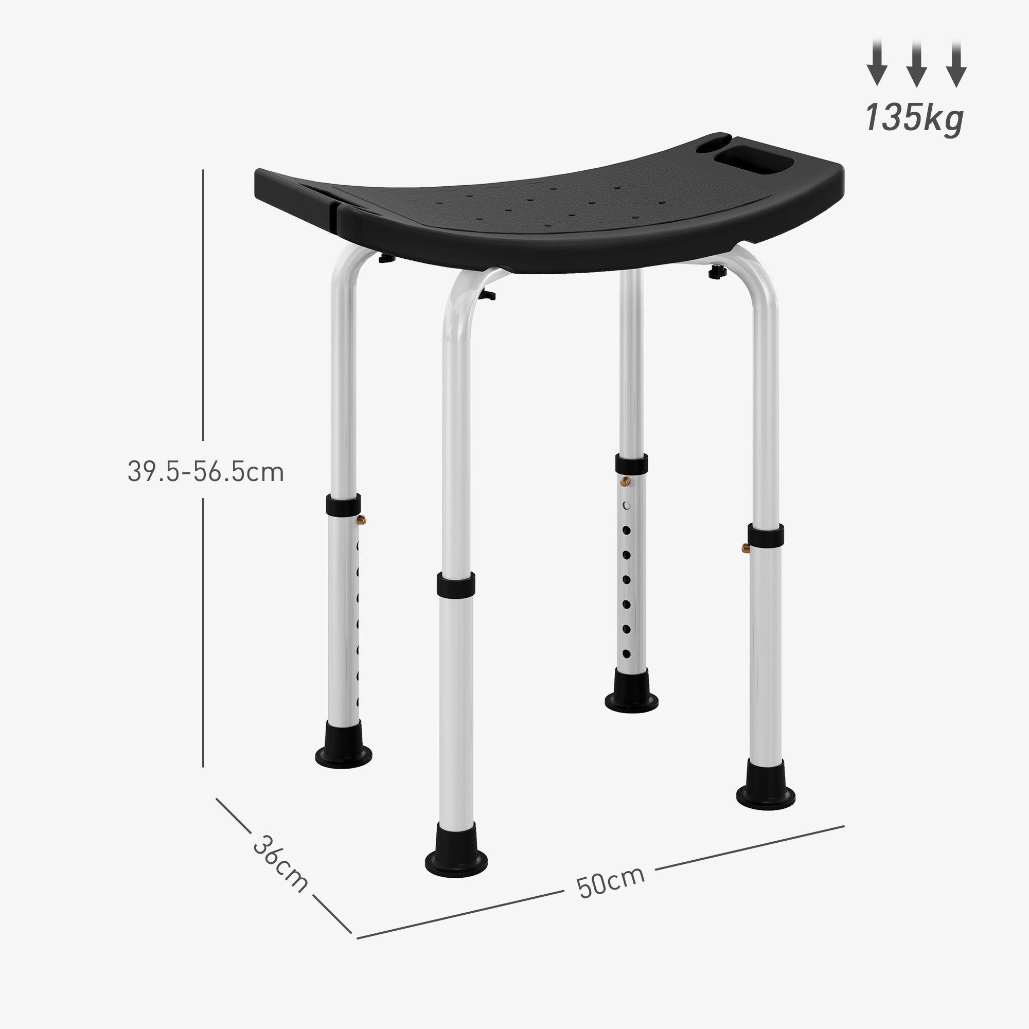 HOMCOM Height Adjustable Bath Stool, Aluminium Shower Stool with Non-Slip Pads for Elderly, Disabled, Seniors, Pregnant, Black - North Peak Garden Furniture