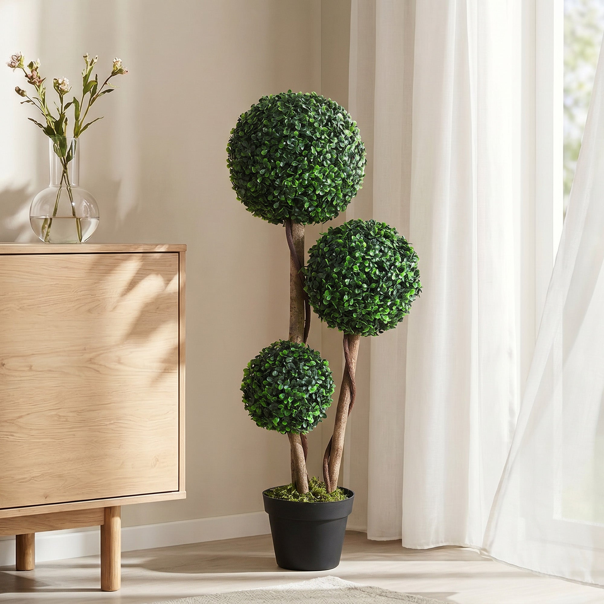 HOMCOM Decorative Artificial Plant Boxwood Ball Topiary Tree in Pot Fake Plant for Home Indoor Outdoor Decor, 90 cm, Dark Green