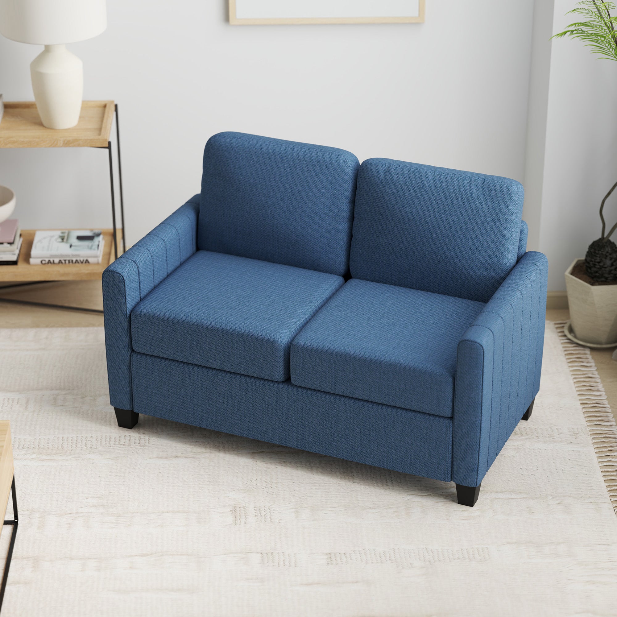 HOMCOM Modern Boxy Linen-Look Two-Seater Sofa - Blue