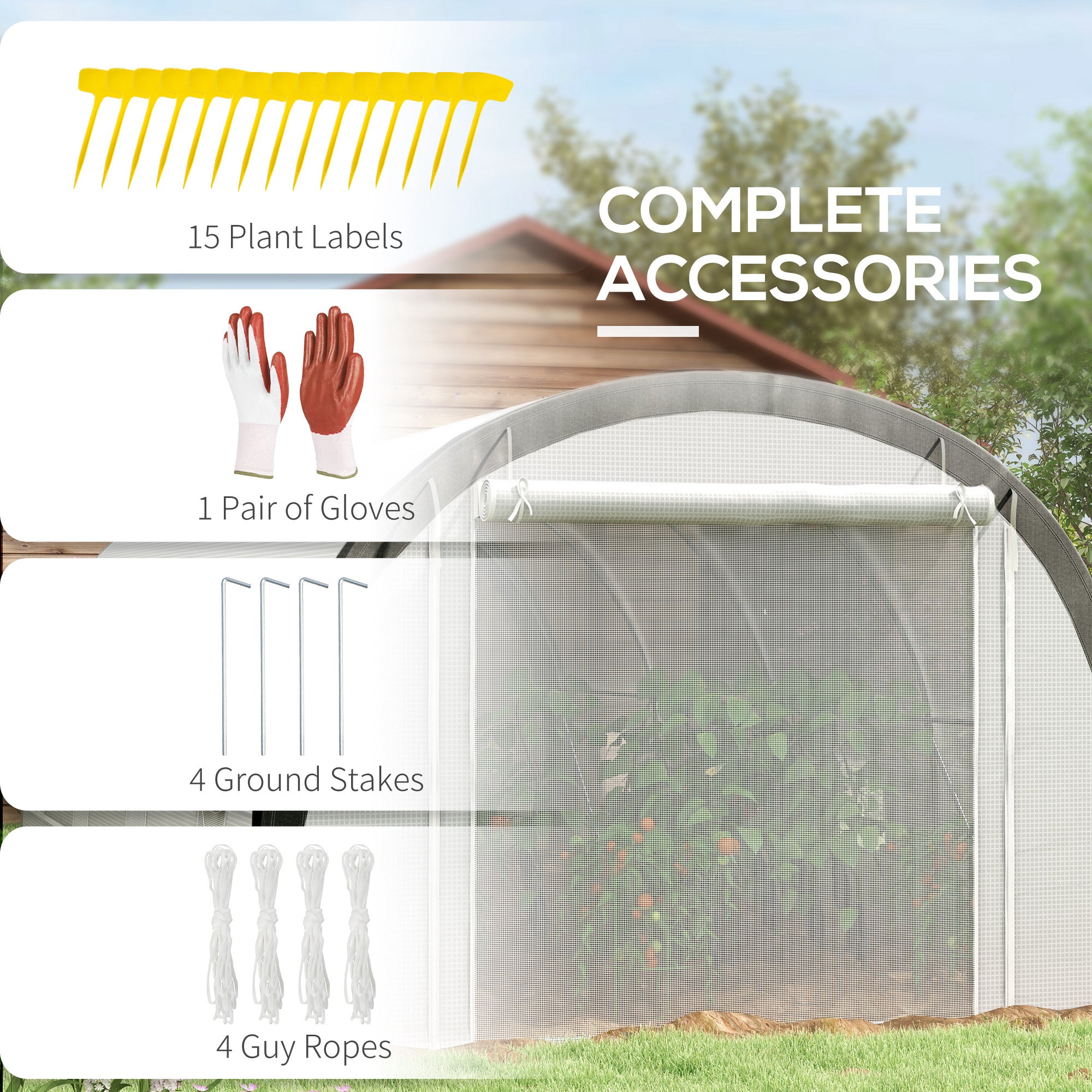 Outsunny 6 x 3(m) Polytunnel Greenhouse with Upgraded Structure, Mesh Door and Windows, 15 Plant Labels, White