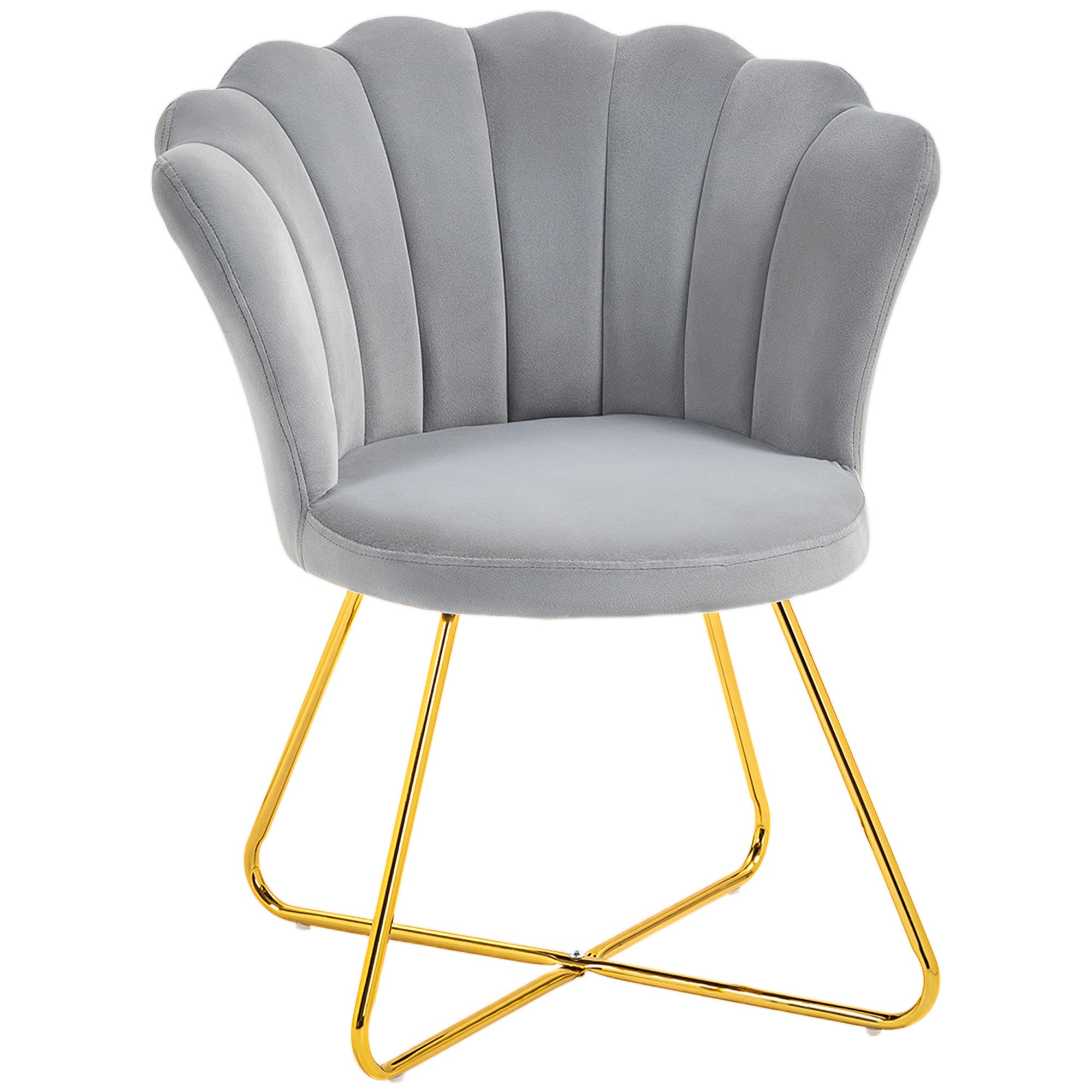 HOMCOM Velvet-Feel Lotus Petal Accent Chair - Grey - North Peak Garden Furniture