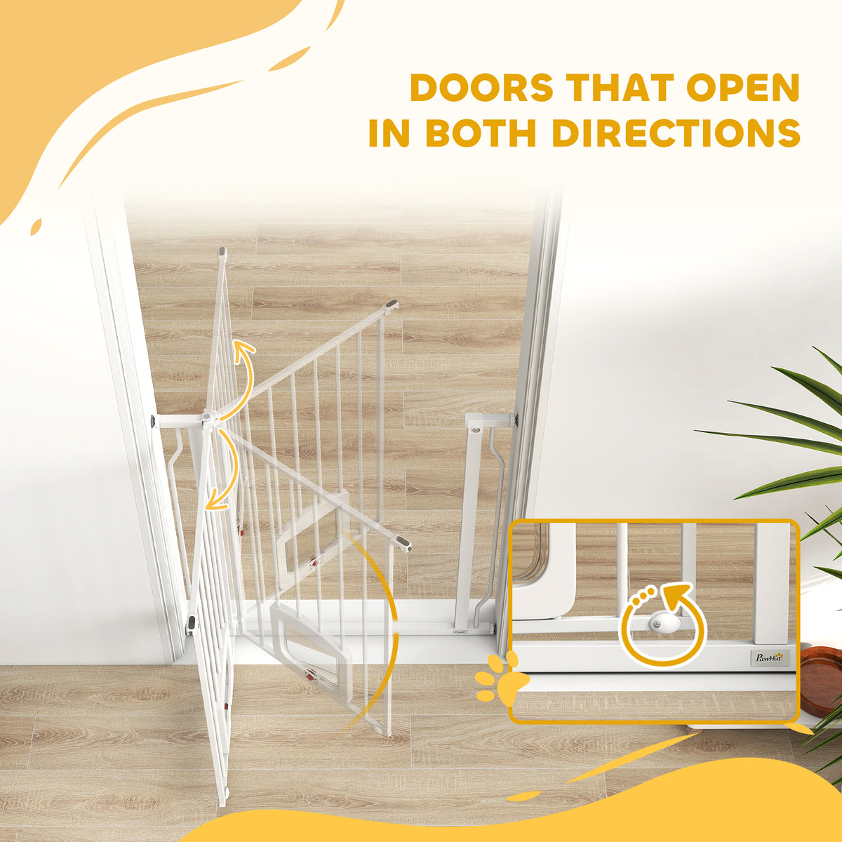 PawHut Adjustable Pet Gate with Cat Door, Pressure Fit Barrier for Doorway and Hallway, 75-85 cm, White