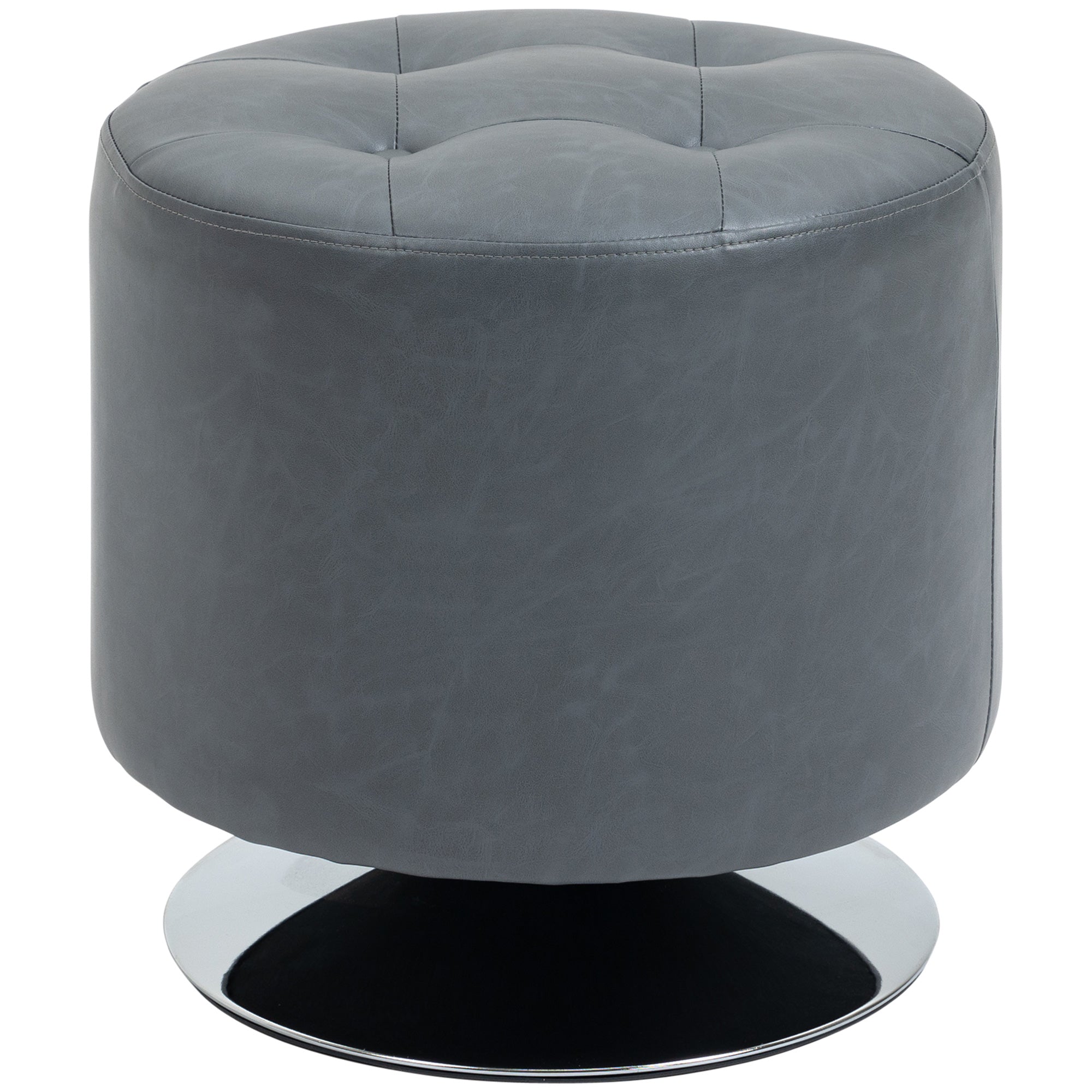 HOMCOM 360° Swivel Foot Stool Round PU Ottoman with Thick Sponge Padding and Solid Steel Base, Grey - North Peak Garden Furniture