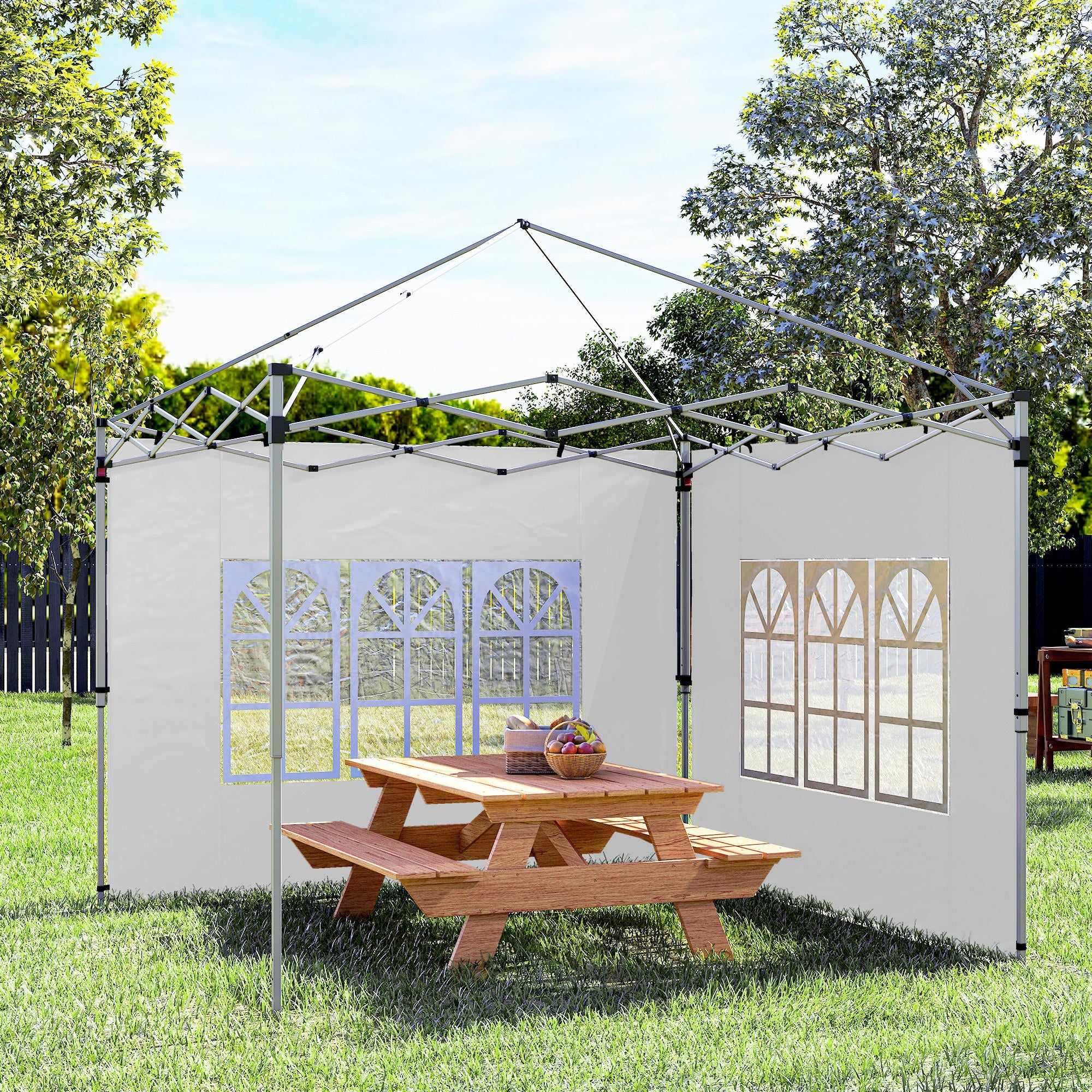 Outsunny Gazebo Side Panels, Sides Replacement with Window for 3x3(m) or 3x4m Pop Up Gazebo, 2 Pack, White
