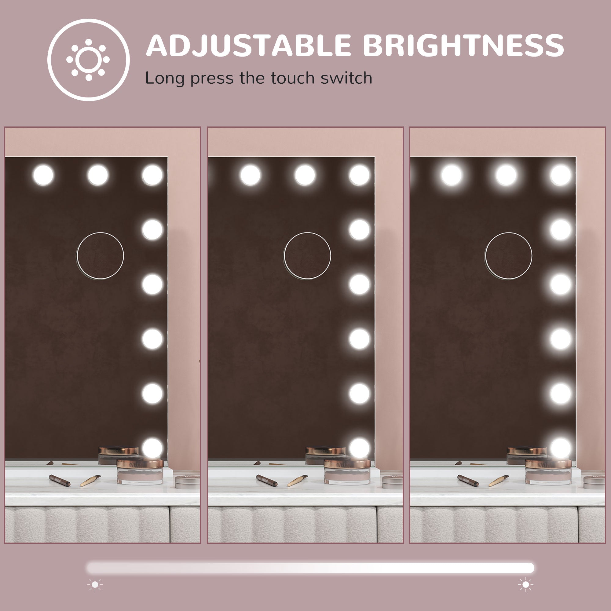 HOMCOM Hollywood Vanity Mirror with Lights, Large 80x62 cm Lighted Makeup Mirror with 3 Colour, 18 LED Bulbs, 10X Magnifying, USB Charging Port, Touch Screen, Tabletop or Wall Mounted Design, White - North Peak Garden Furniture
