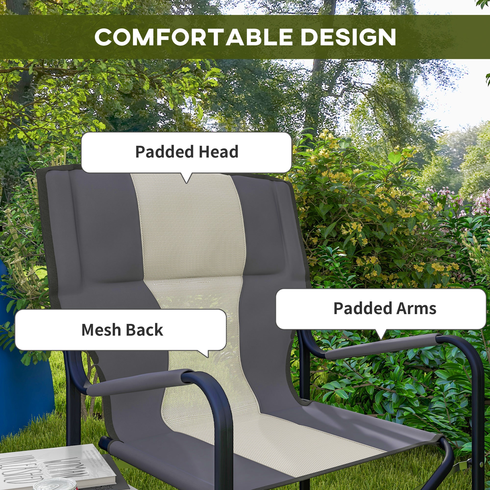 Outsunny Folding Aluminium Camping Chair, with Cooler Bag Table - Grey - North Peak Garden Furniture