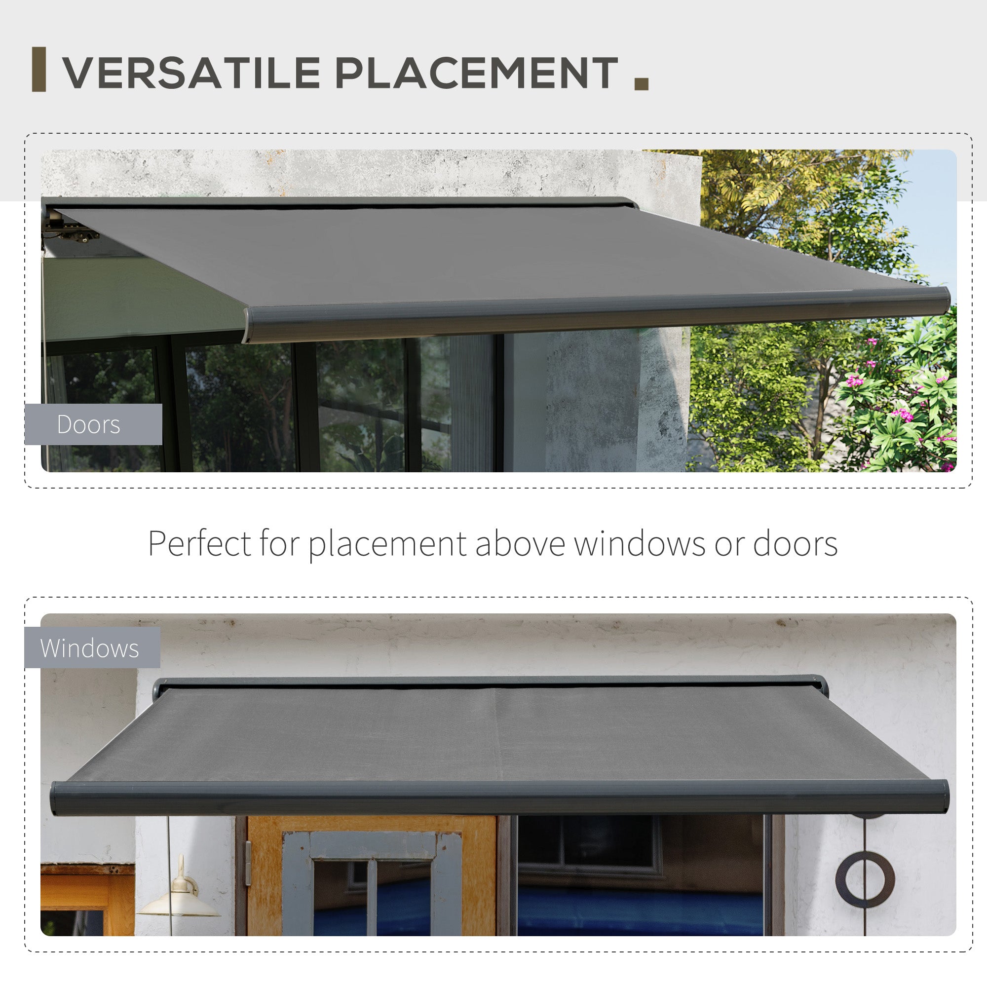 Outsunny 3x2.5m Electric Motorised Awning Door Window w/ Full Cassette Case Remote Patio Canopy Retractable Sun Shade Dark Grey - North Peak Garden Furniture
